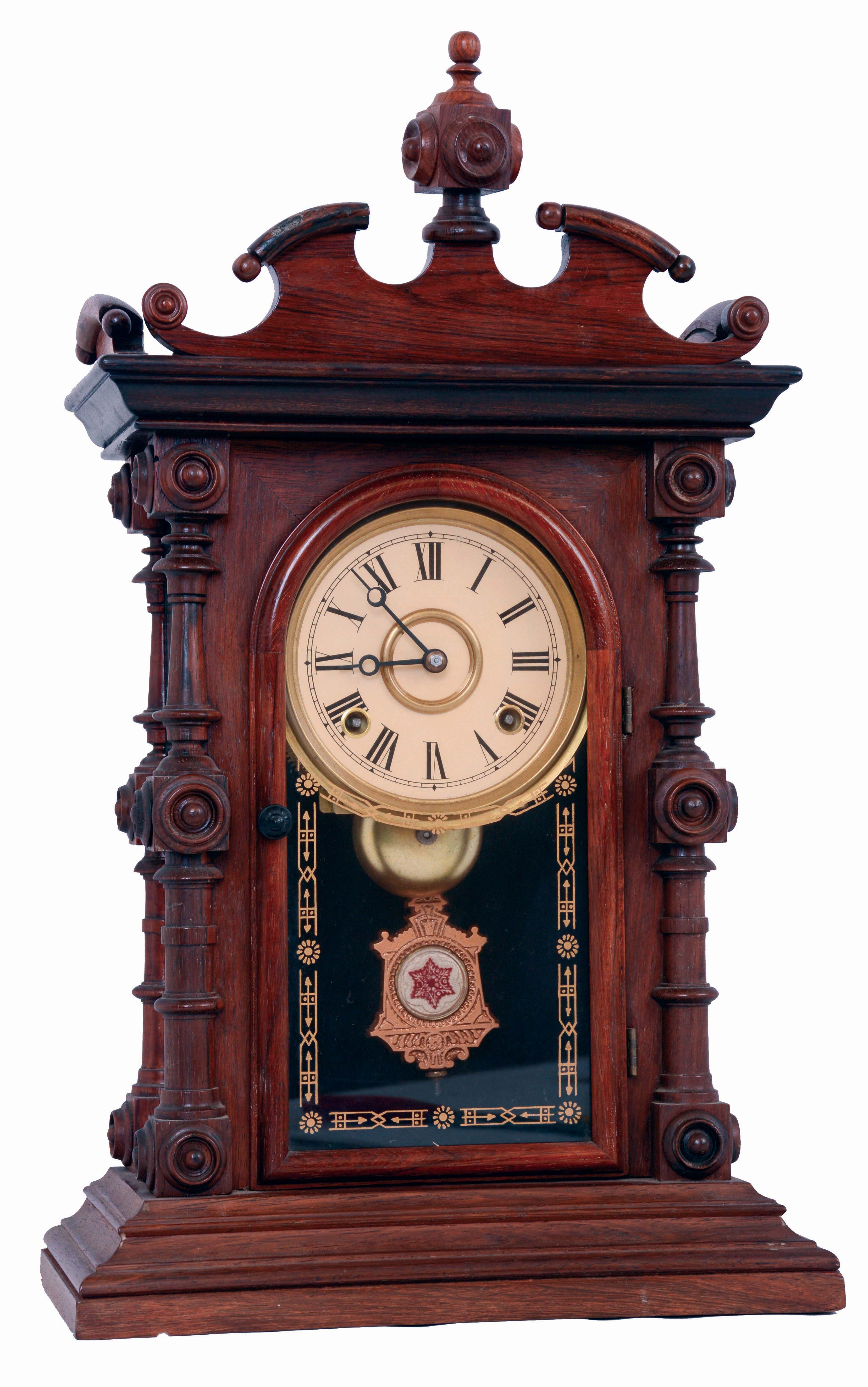 Welch, Spring & Co., Forestville, Conn., "Cary, V.P." 8 days, time and strike, spring driven brass movement shelf clock with alterations, c1880 — Antique Clocks Price Guide