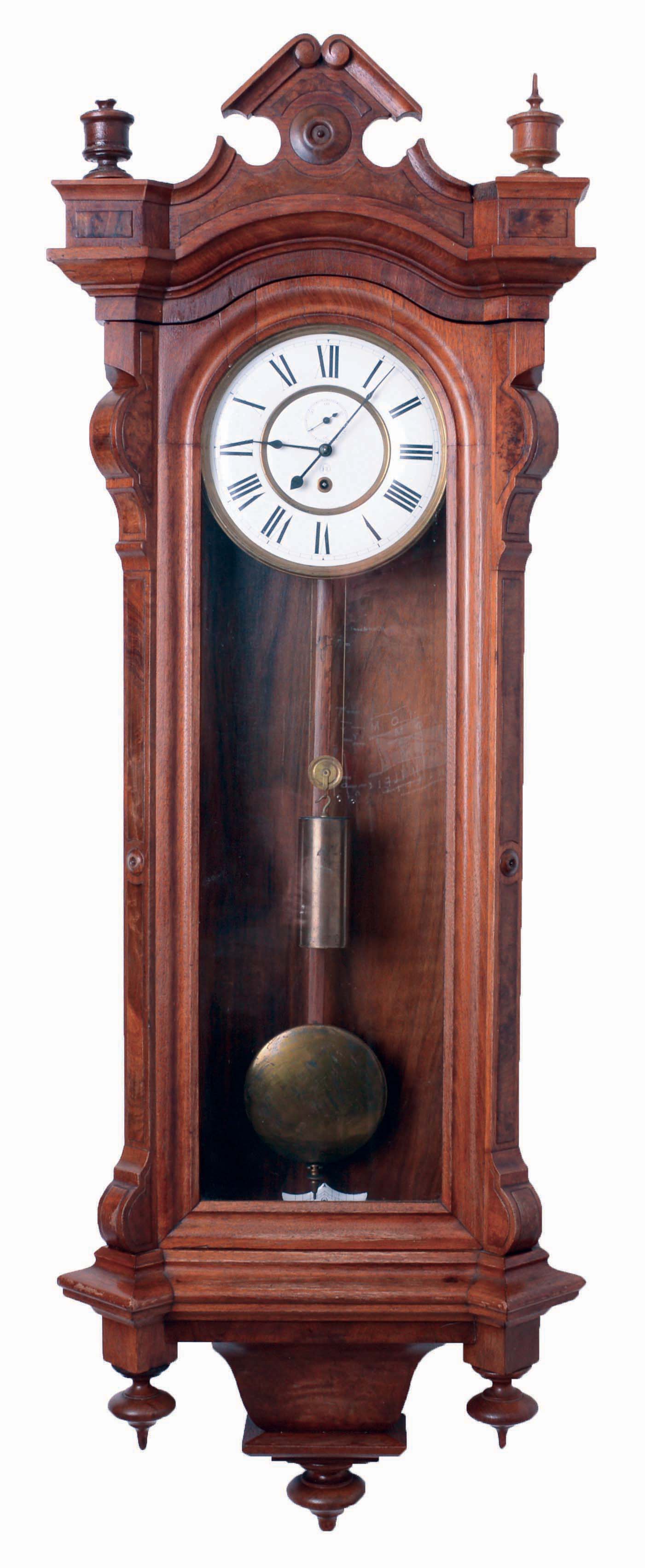 Seth Thomas Clock Co., Thomaston, Conn., "Regulator No. 4" wall clock in a walnut case with an 8 days, weight driven timepiece movement with maintaining power, c1879. — Antique Clocks Price Guide