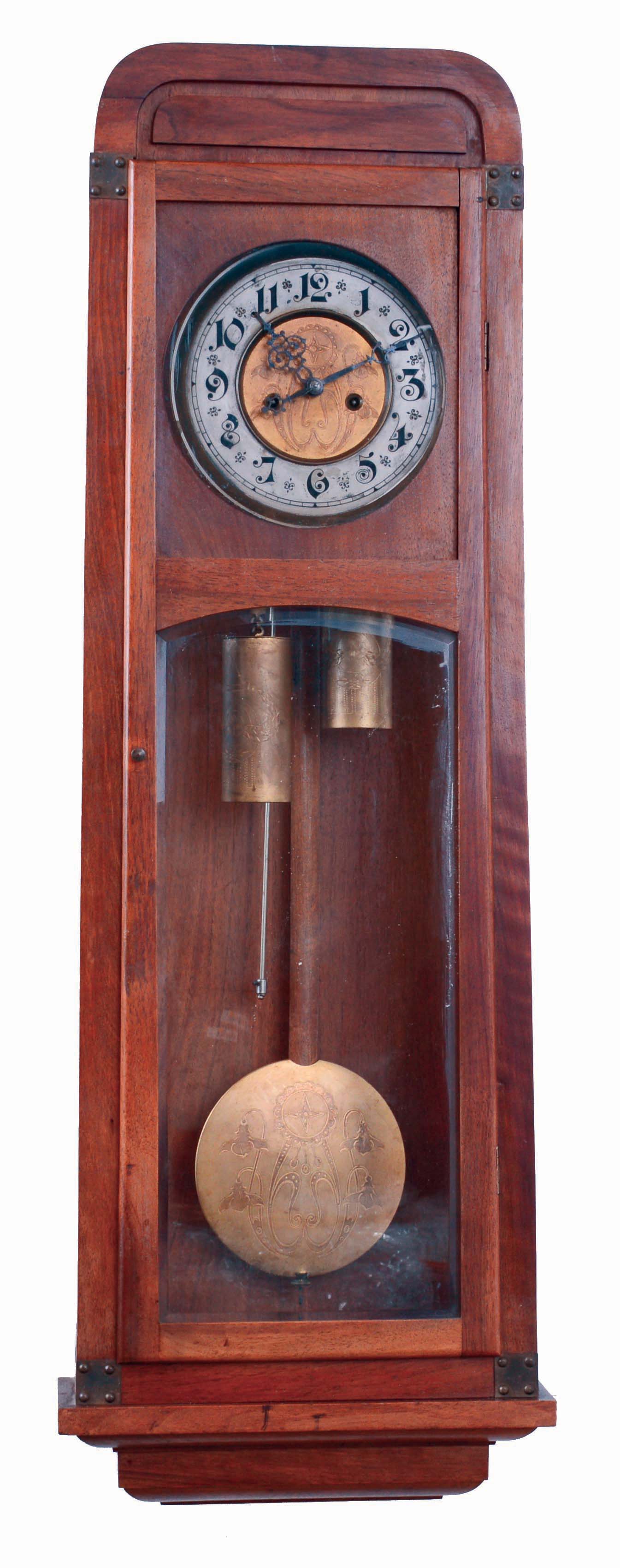 Junghans, Germany, walnut, time and strike, weight driven Vienna regulator wall clock, engraved pendulum and weights, c1920 — Antique Clocks Price Guide