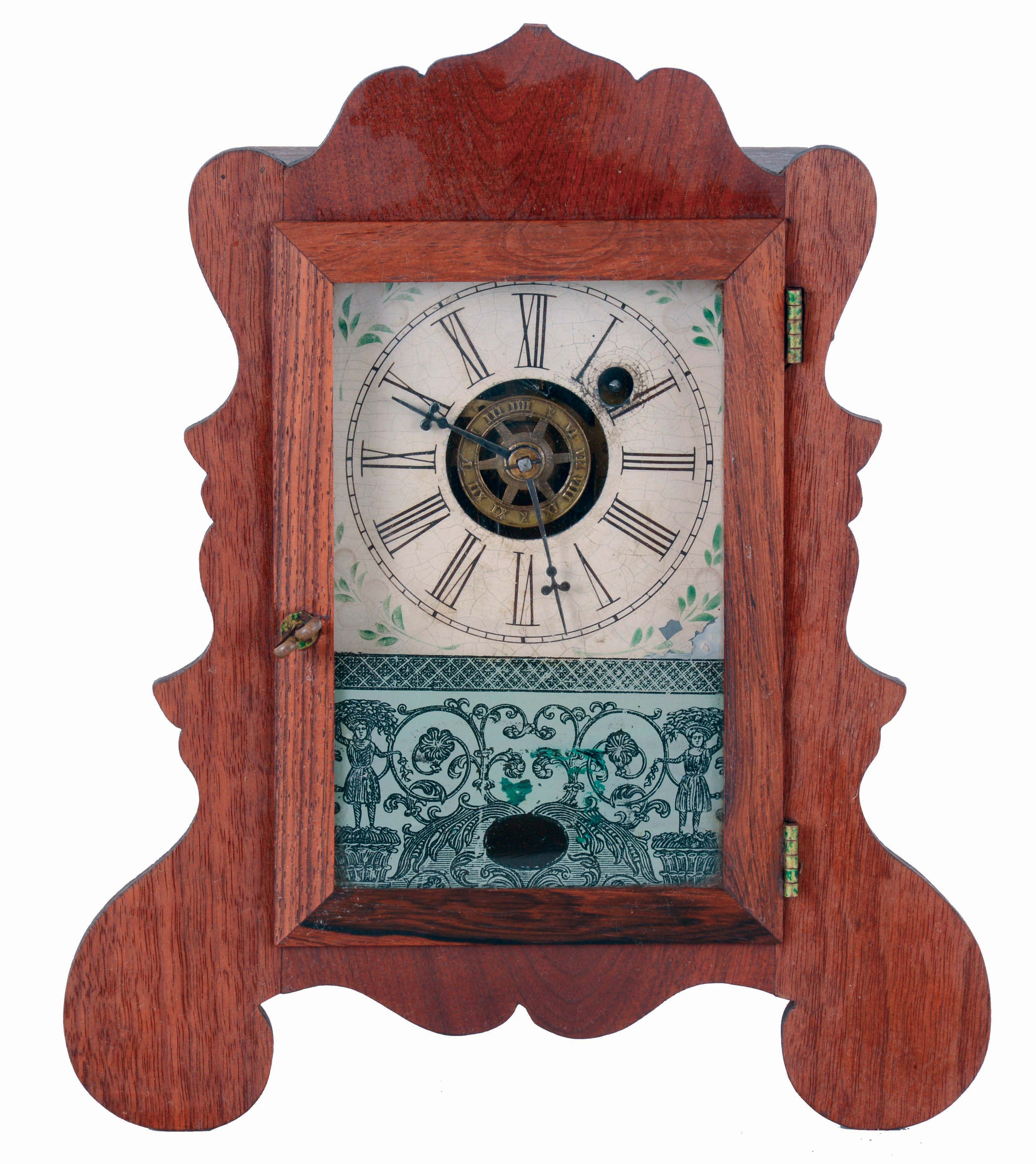 Terhune and Edwards, New York, 30 hours, time and alarm, spring driven brass movement lyre front shelf clock, c1855 — Antique Clocks Price Guide