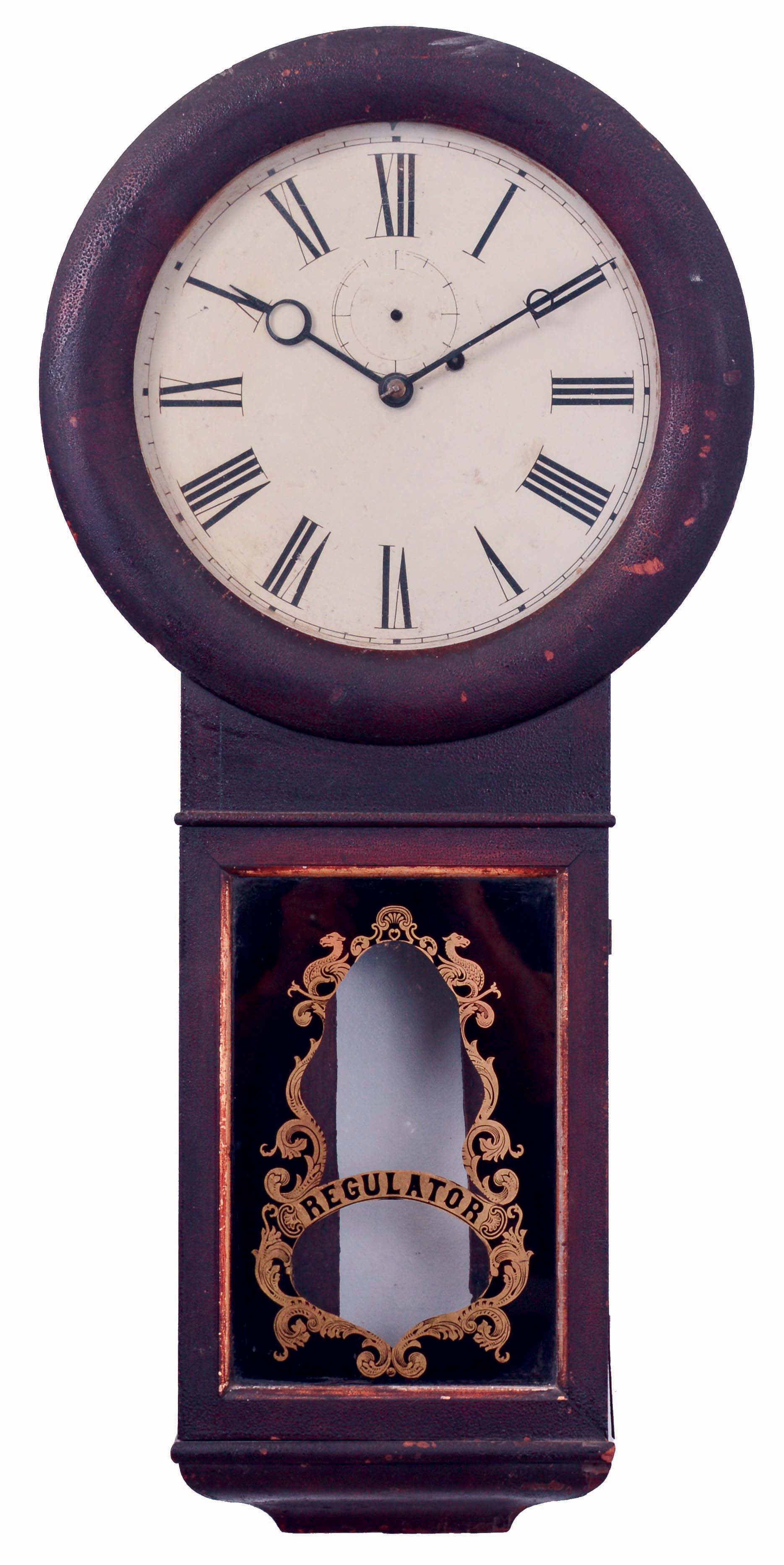 Seth Thomas Clock Co., Plymouth Hollow, Conn., "Regulator No. 1", 8 days, weight driven brass movement wall timepiece, c1862 — Antique Clocks Price Guide