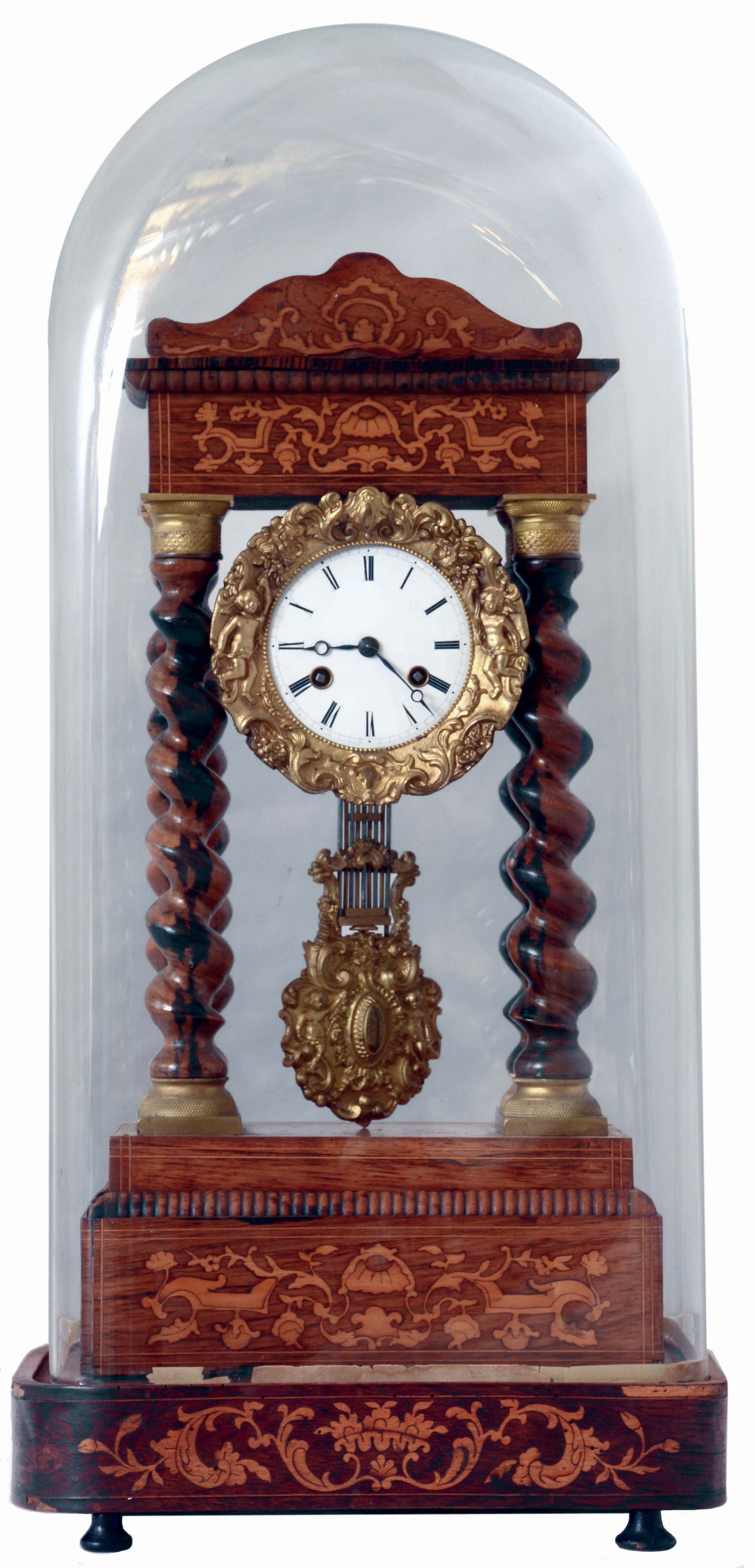 French, Japy Freres, 8 days, time and strike, spring driven brass movement 4-column Empire or Portico Mantel Clock, c1900 — Antique Clocks Price Guide