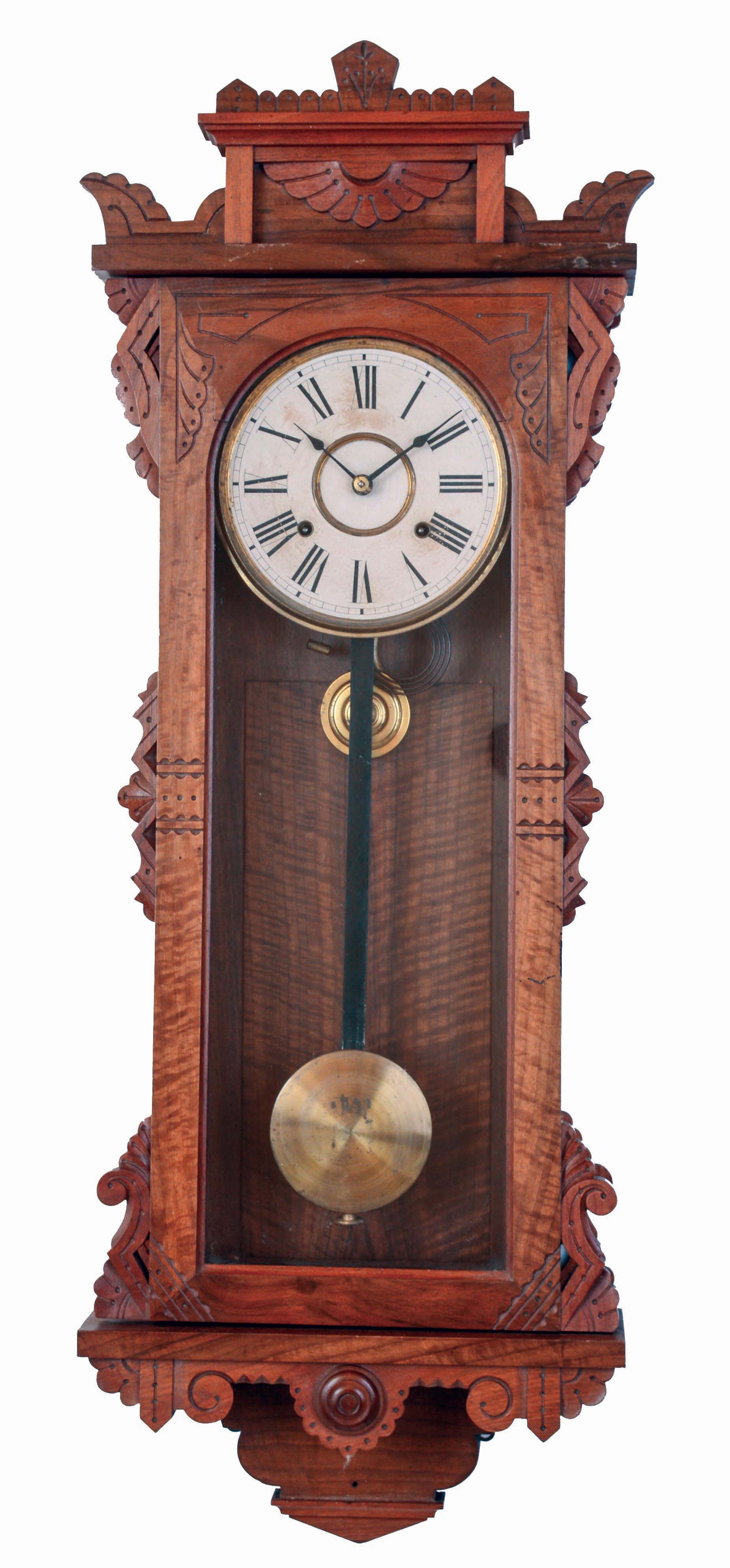 Ansonia Clock Co., New York, NY, "Forrest" 8 days, time and strike, spring brass movement wall clock, c1904 — Antique Clocks Price Guide