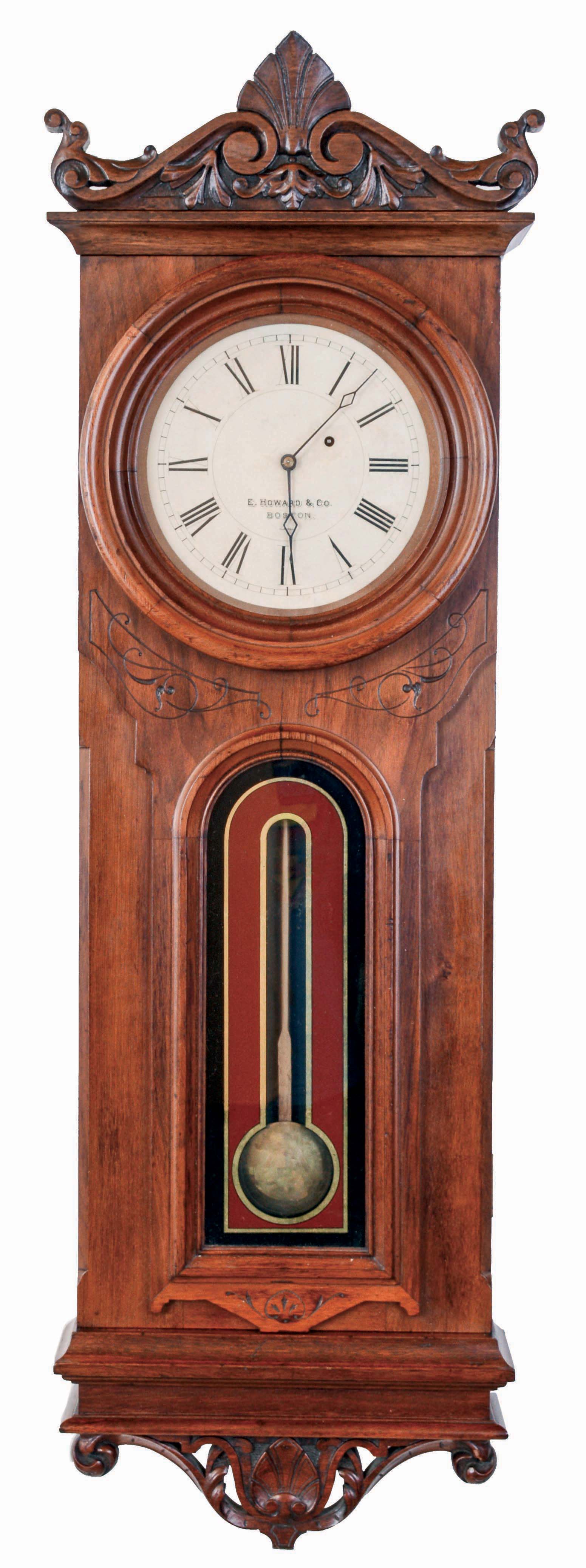 E. Howard & Co., Boston, Mass., "No. 41 Regulator" 8 days, weight driven brass movement wall timepiece, c1874 — Antique Clocks Price Guide