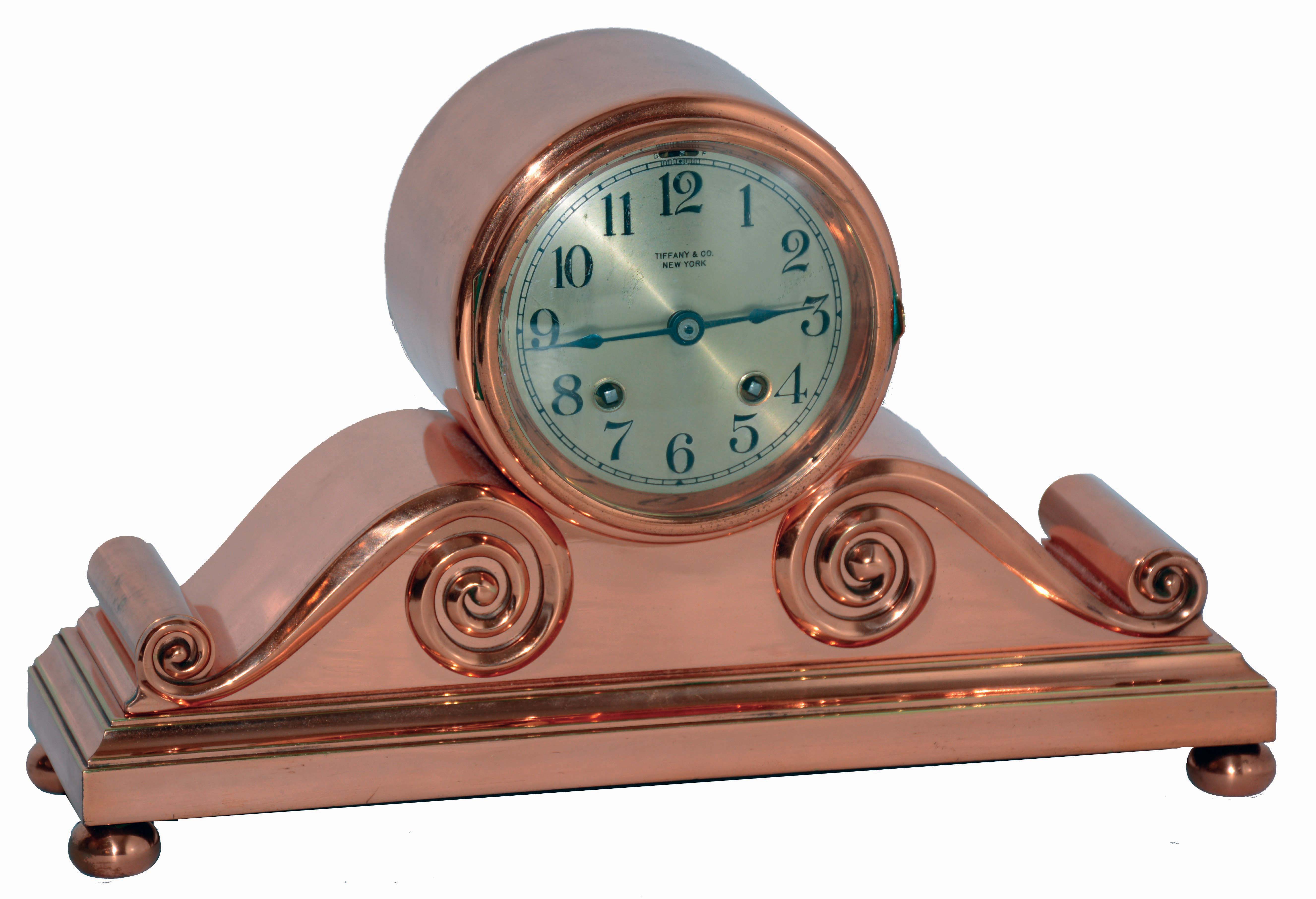 Chelsea Clock Co., Boston, Mass., for Tiffany & Co., New York, NY, "Tambour No. 2", 8 days, time and house strike copper bronze mantel clock, #115819, 1918 — Antique Clocks Price Guide