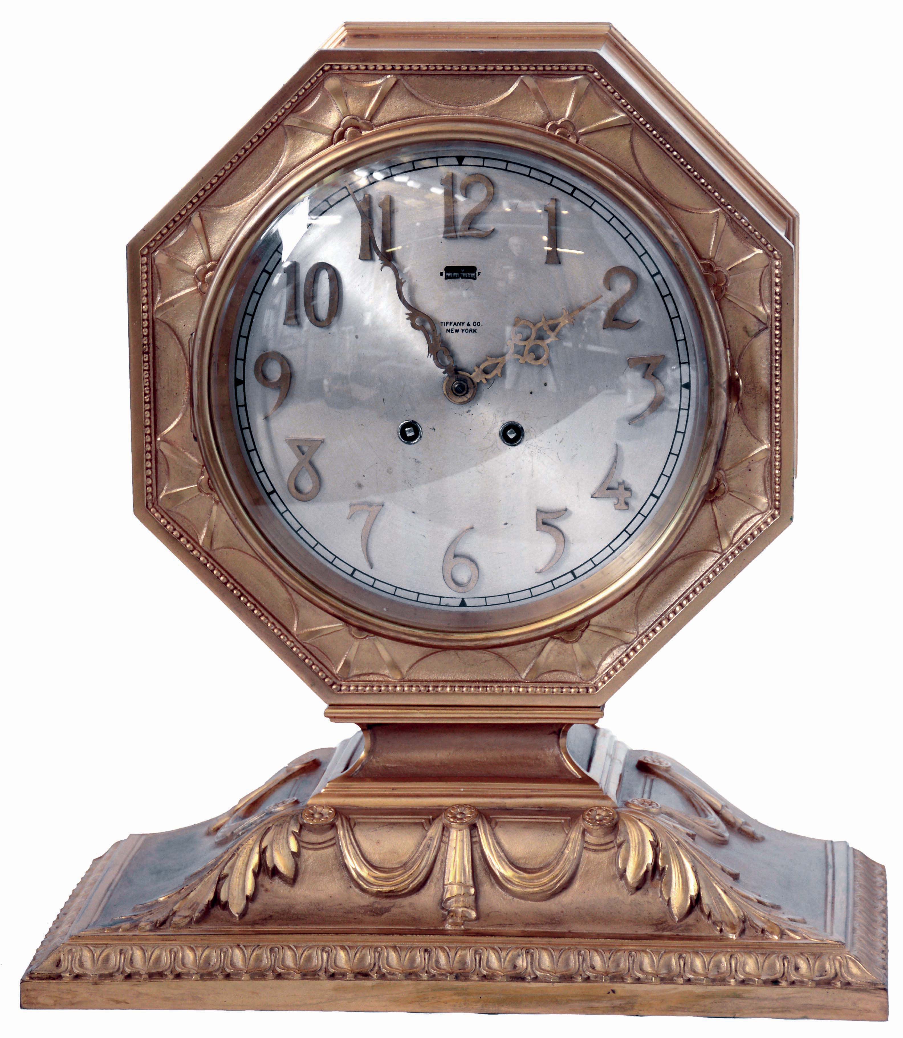 Chelsea Clock Co., Boston, Mass., for Tiffany & Co., New York, gold plated, 8 days, time and house strike mantel clock, #179984, 1927 — Antique Clocks Price Guide