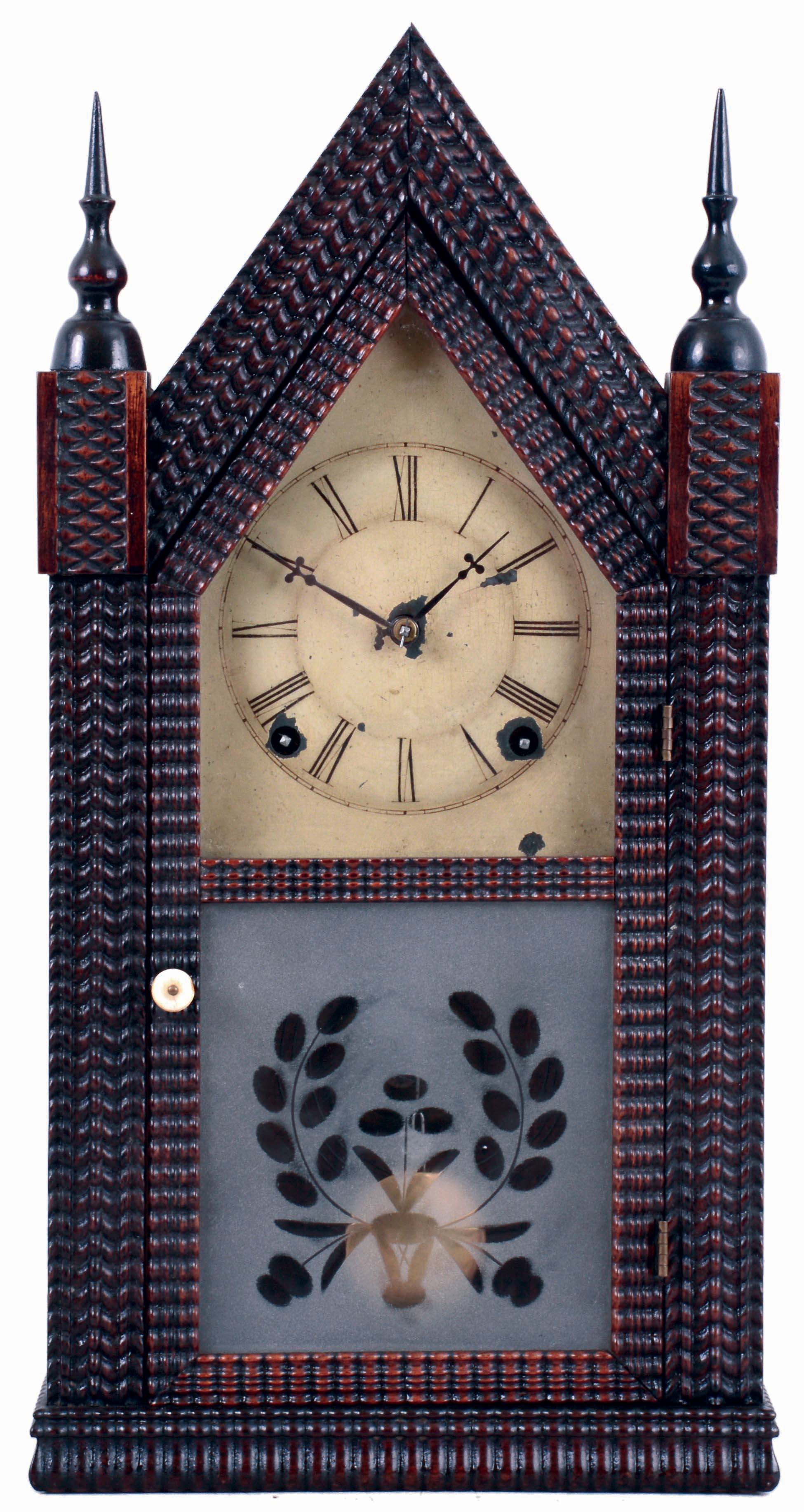 J. C. Brown, Forestville, Conn., ripple front steeple clock in a rosewood veneer case with a spring driven, 8 days, time and strike movement, c1848. — Antique Clocks Price Guide