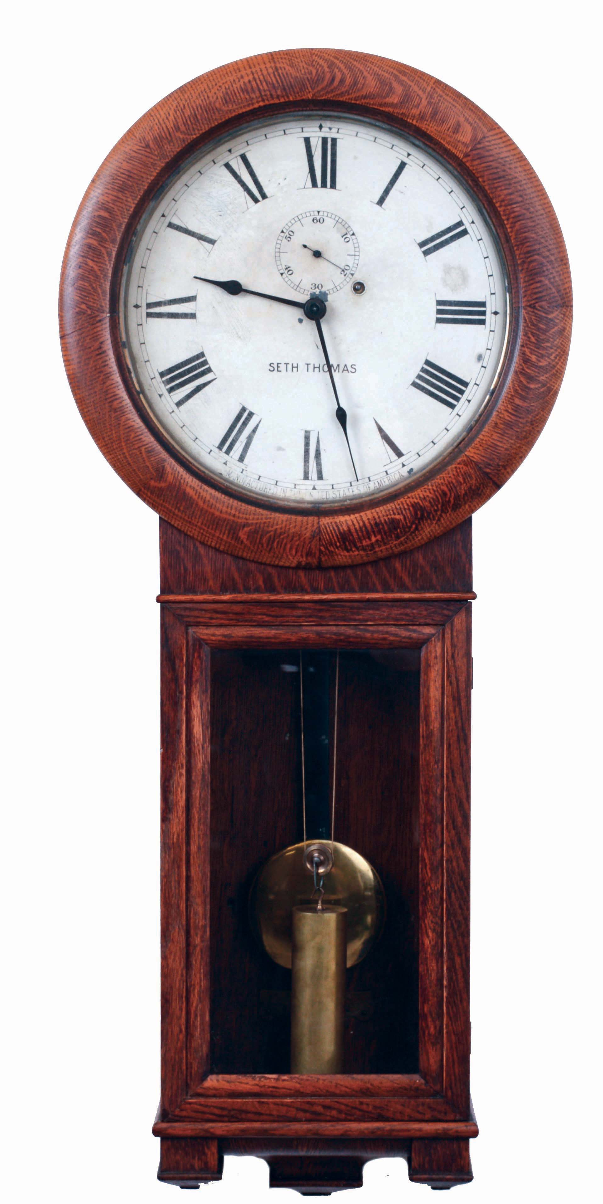 Seth Thomas Clock Co., Thomaston, Conn., "Regulator No. 2" in an oak case, 8-day weight driven timepiece, c1910. — Antique Clocks Price Guide