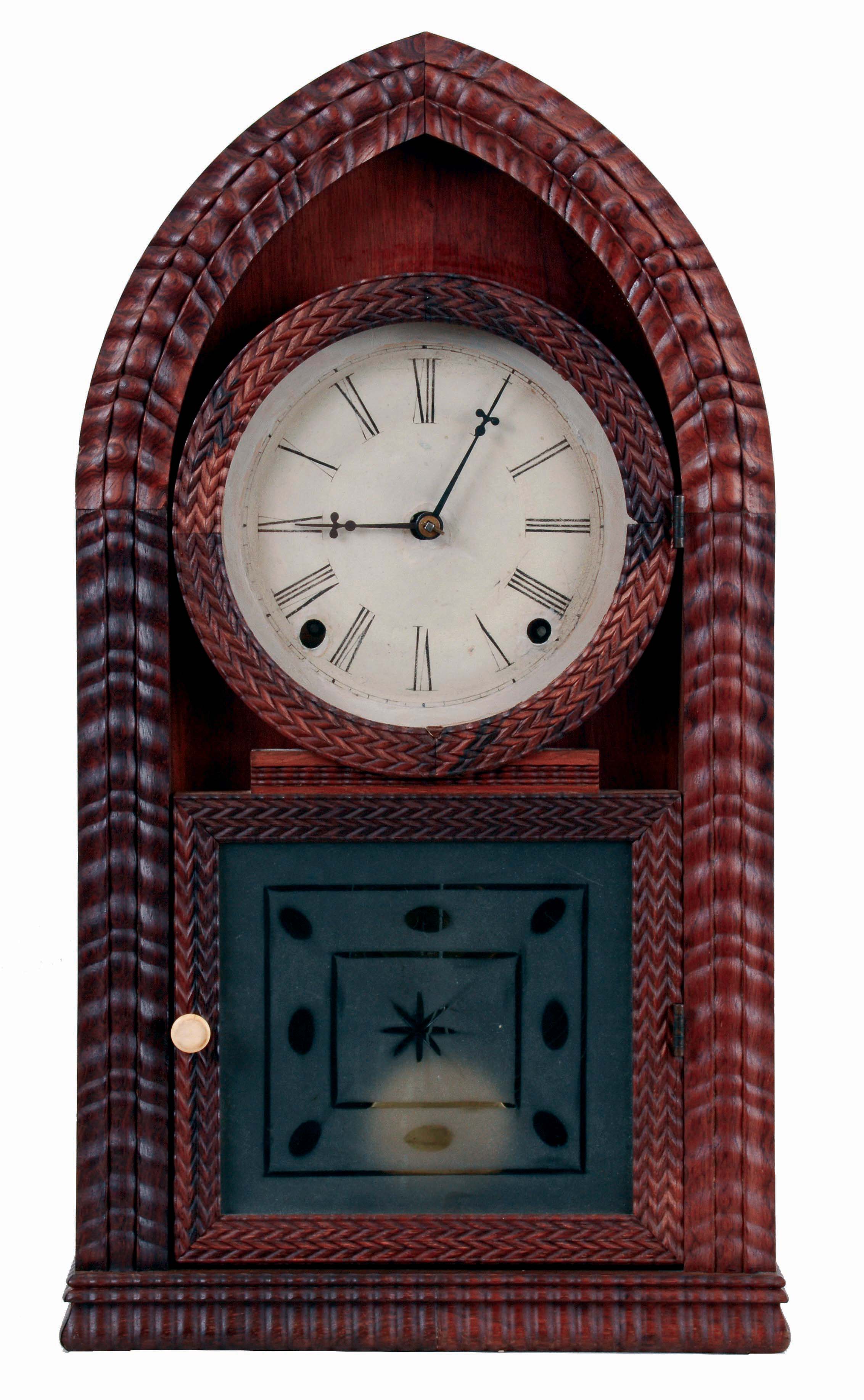 Forestville Manufacturing Co., (JC Brown), Bristol, Conn., 8 days, time and strike, spring driven brass movement ripple molding round gothic or beehive clock, c1850 — Antique Clocks Price Guide