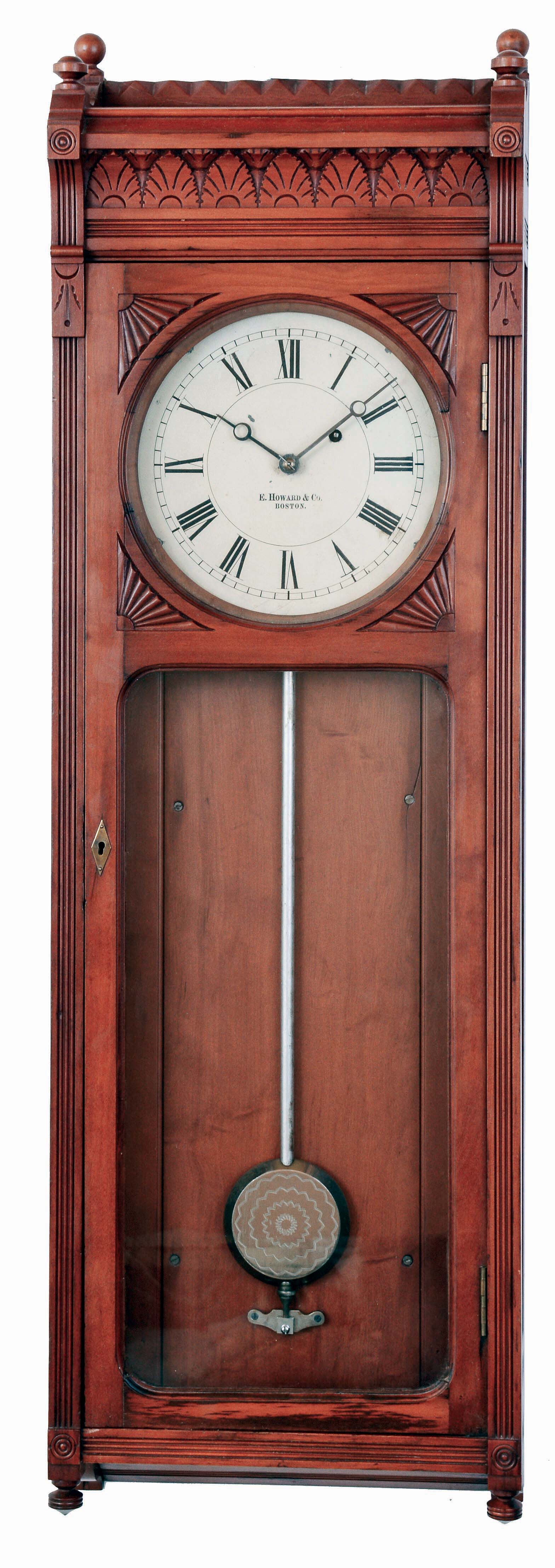 E. Howard & Co., Boston, Mass., "No. 58 Regulator", 8 days, weight driven brass movement wall regulator, c1900 — Antique Clocks Price Guide