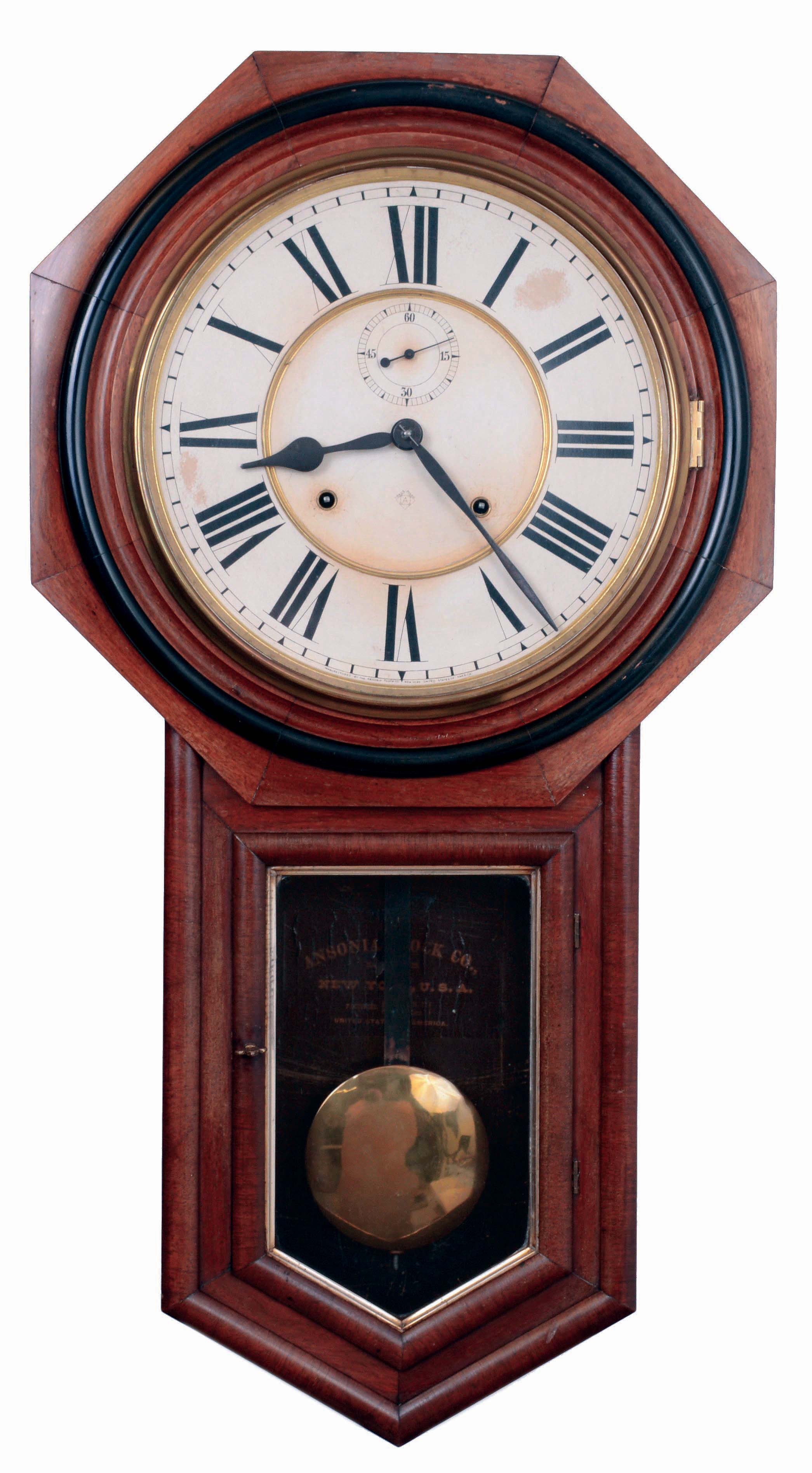 Ansonia Clock Co., New York, NY, "Office Regulator", 8 days, time and strike, spring brass movement wall clock, c1901 — Antique Clocks Price Guide