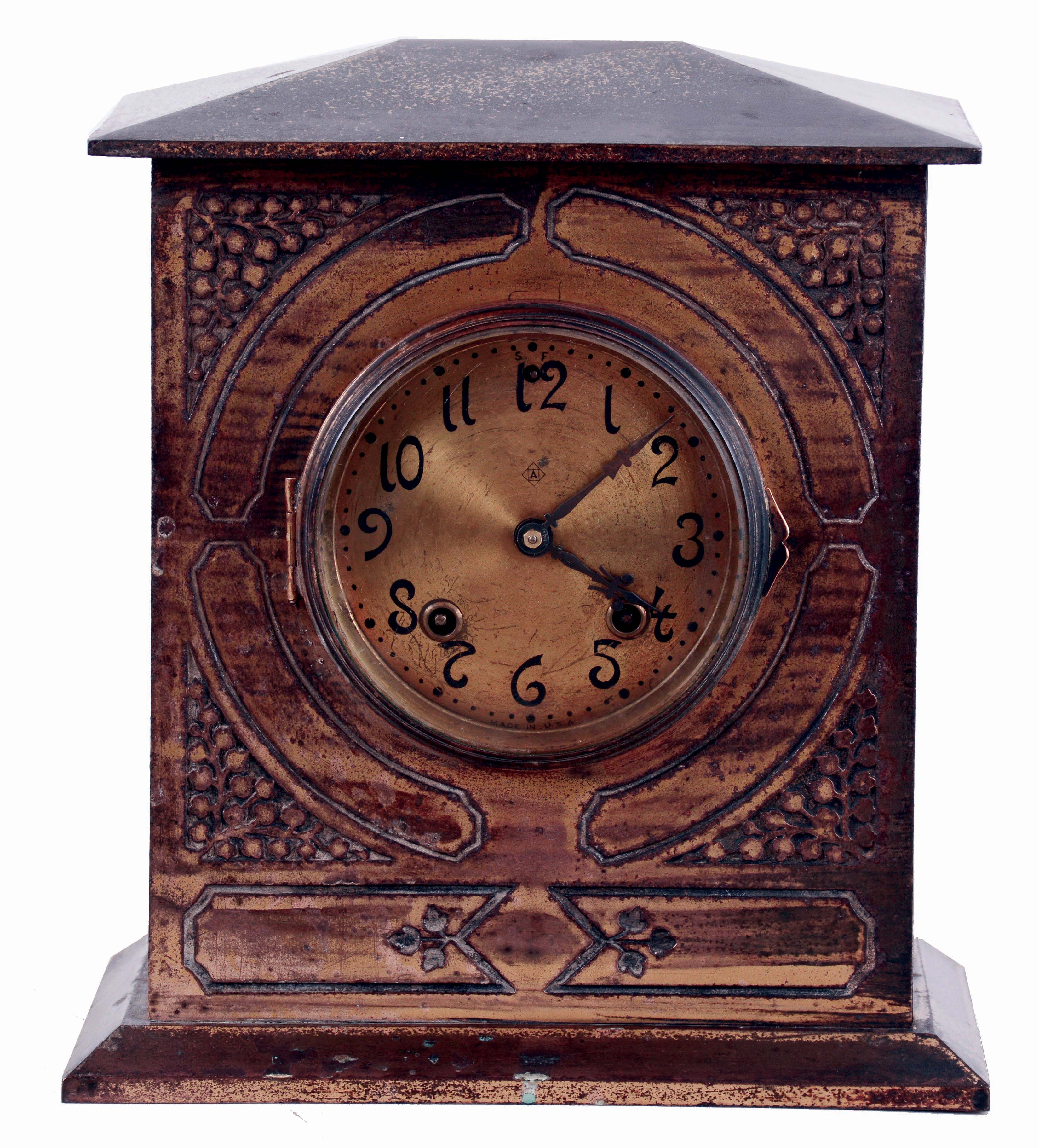 Ansonia Clock Co., New York, NY, "Monmouth", 8 days, time and strike, spring brass movement mantel clock, c1901 — Antique Clocks Price Guide