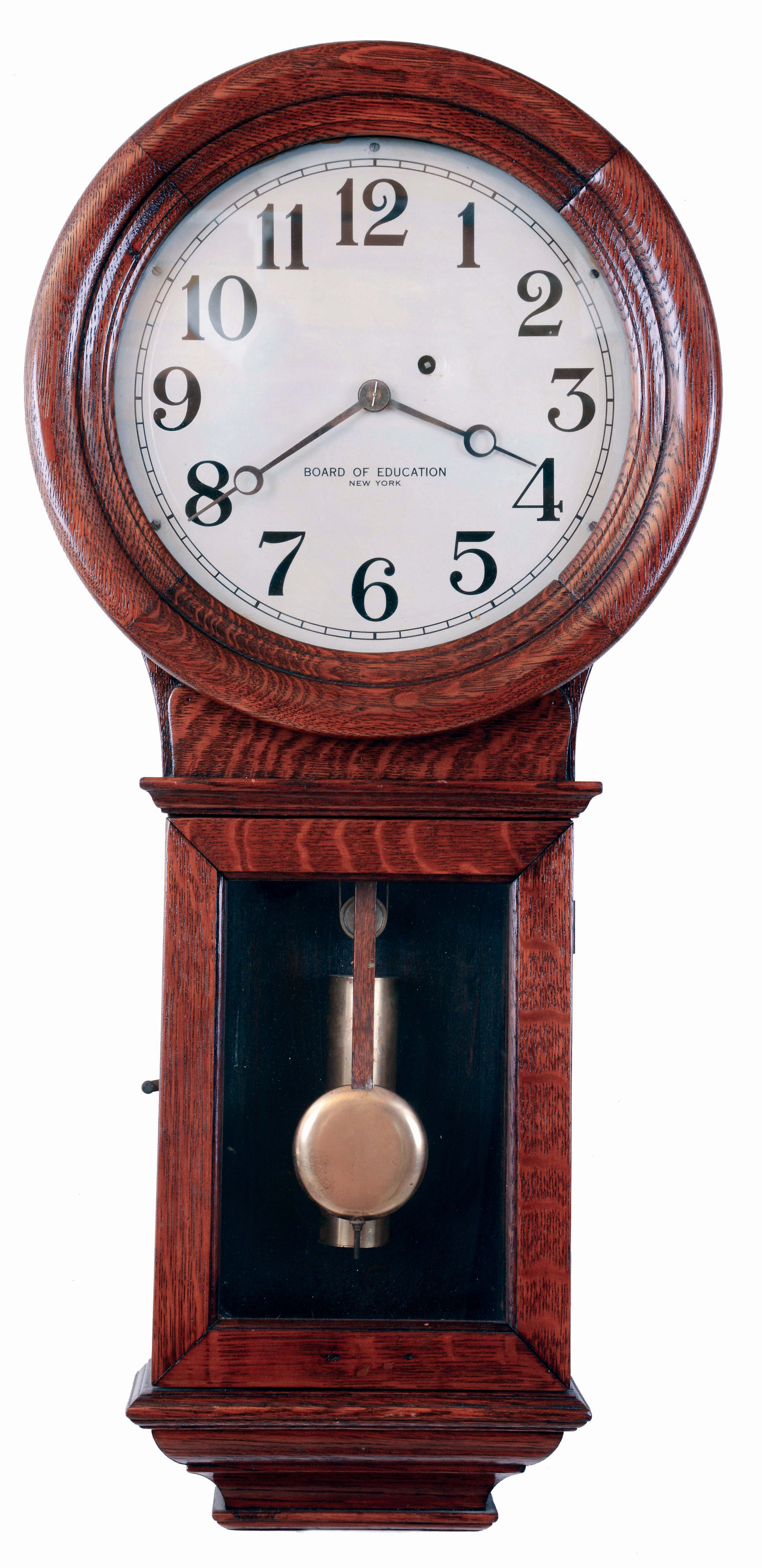 Chelsea Clock Co., Boston, Mass., "Pendulum No. 1", 8 days, weight driven brass movement wall timepiece, c1903 Serial No. 8371 — Antique Clocks Price Guide