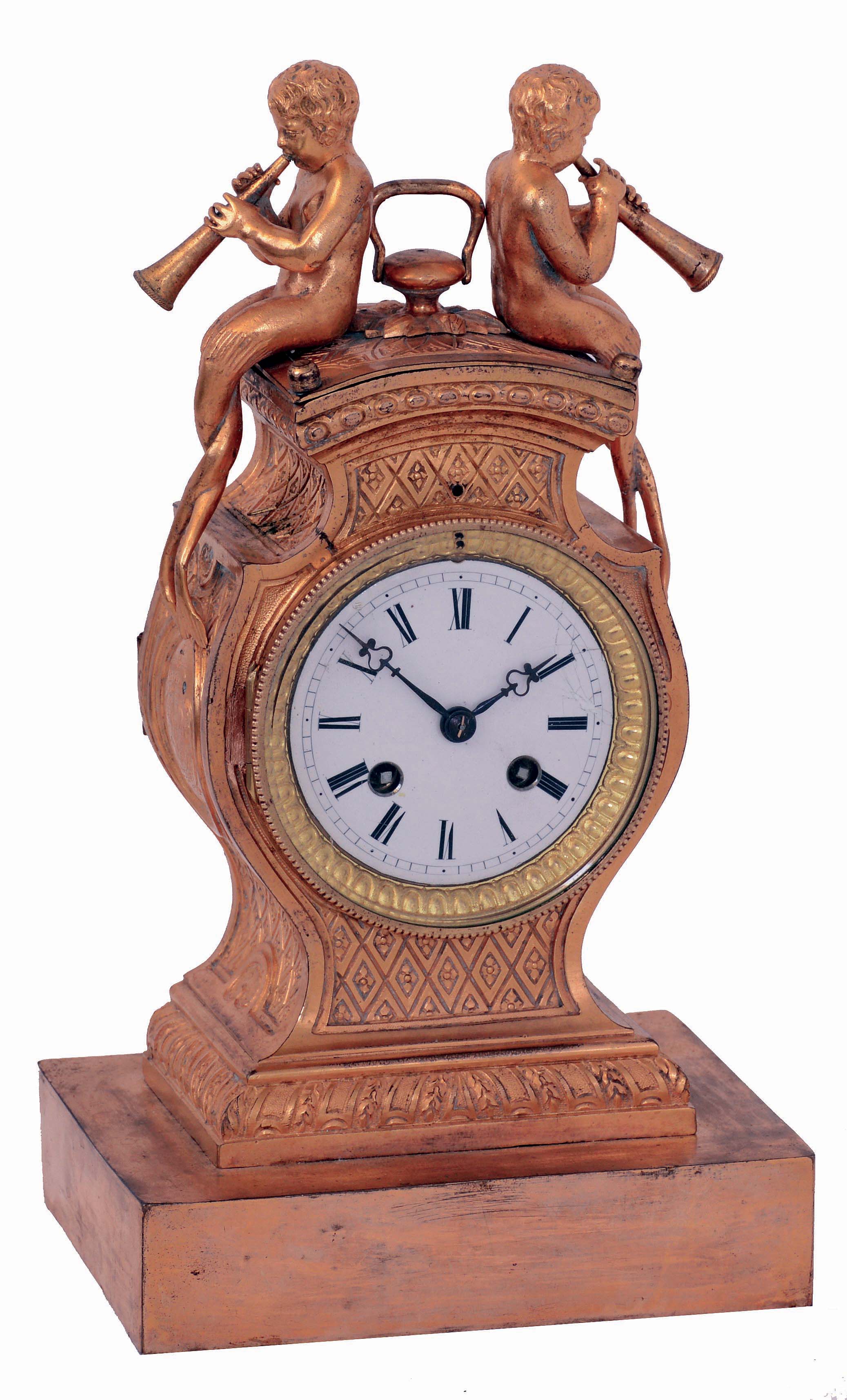 French cast gilt metal figural, 8 days, time and count wheel striking mantel clock, movement stamped "T.M. & Cie, Paris" and "Japy Freres Medaille D'Honneur", c1890 — Antique Clocks Price Guide
