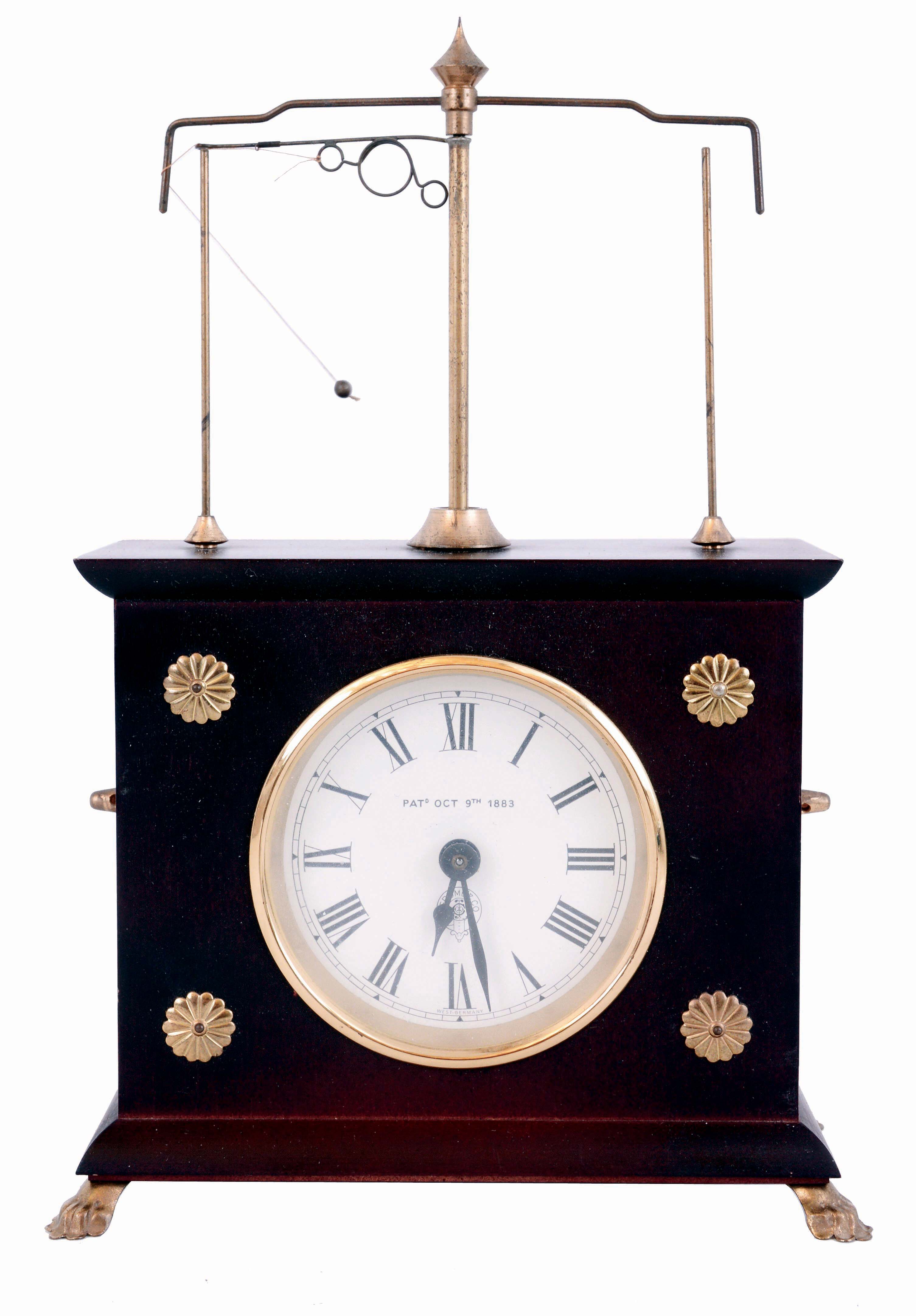 Chas. Terwilliger/Horolovar Clock Co., Bronxville, New York reproduction "Ignatz Flying Pendulum", 8 days, novelty clock, reproduction of the 19th century model made by the New Haven Clock Co., in original cardboard box, c.1970 — Antique Clocks Price Guide