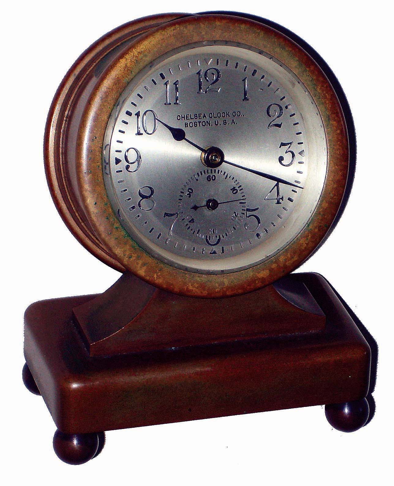 Chelsea Clock Co., Boston, Mass., "Lexington", bronze, 8 days, time only desk clock No. 168568, 1925 — Antique Clocks Price Guide
