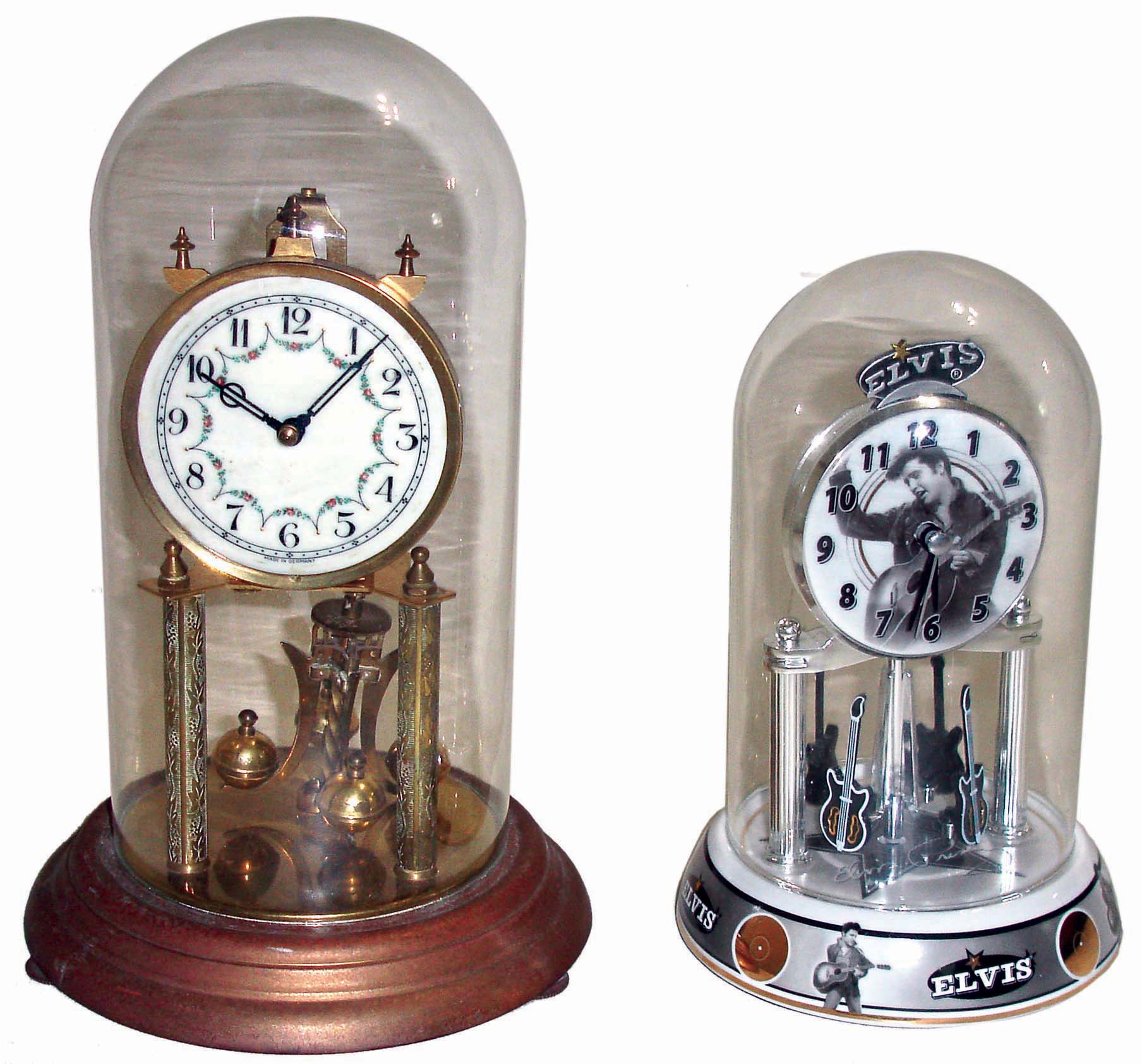 Clocks- 3 (Three) anniversary clocks: Chinese modern "Elvis" battery-driven; German 4-ball 400 day made by Schatz for John Wanamaker, Philadelphia; Kundo German 400 day; 20th century — Antique Clocks Price Guide