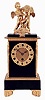 France, mantel timepiece, gilt and patinated bronze case, rectangular base on gilt feet with Grecian ornament, supporting a patinated mid section, with Roman numeral gilt dial, each figure within a floral cartouche, blued steel Breguet style hands, fasces and torch corners, and deeply molded cornice with foliate ornament, and surmounted by a pair of putti, one chasing a butterfly around a basket of flowers, and being restrained by the other, the butterfly attached to the pallet arbor and moving back and forth as the clock runs, 8 day timepiece movement, c1830
