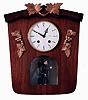 German, 8 days, time and strike, spring brass lever movement animated Monk wall clock. The Monk's arm is pulled up when the clock strikes. Late 20th Century.
