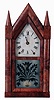 Brewster & Ingrahams, Bristol, Conn., 8 days, time and strike, spring driven brass Kirk's Patent movement sharp gothic or steeple clock, c1843