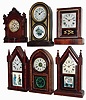 Clocks- 9 (Nine) Connecticut wood case, time and strike, shelf and cabinet clocks: includes Waterbury steeple, Gilbert inlaid lancet, Welch Spring & Co., cottage, beehive, Seth Thomas city with Asian dial, Boardman & Wells double-fusee steeple, Ansonia cabinet, cabinet. All but one are 8 days, late 19th century