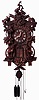 German, Black Forest, 8-note flute clock, this wall hanger profusely carved with Alpine Ibex {family of 3 at apex, and two adults lower], also oak leaves and acorns and the top rail with a quail on each side, 3-weight, one day, time, strike and music, as-found from a barn, Clock dates c1890