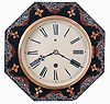 Litchfield Manufacturing Company. Litchfield, Conn. gallery wall clock with a paper mache case with M.O.P. inlay and a spring driven, 8 days timepiece movement, c1852.