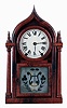Brewster & Ingrahams, Bristol. Conn., 4 Column Ogee Gothic mahogany shelf clock with 8 days, brass spring driven movement with rack and snail strike, c1848,