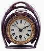 Ansonia Clock Co., New York, NY, "Novelty No. 18", horseshoe desk timepiece, silver plated case with horseshoe dial surround, Roman numeral white enamel dial, 8 days timepiece movement with cylinder platform, c1890.