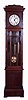 Lenzkirch, Germany, tall clock, "AGUL" 8 days, time, strike and chime on gongs, brass weight driven movement in an oak case with six paneled beveled glass trunk and Art Deco plinth with brass dial, serial #1357779 c1920