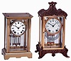 Clocks- 2 (Two) Seth Thomas, 8 days, time and strike, brass and beveled glass crystal regulator mantel clocks: "Orchid No. 4", c1902 and "Empire No. 12" with cast top and base, c1904