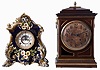 Clocks- 2 (Two): (1) Ansonia Clock Co., Ansonia, Conn., 8 days, time and strike, spring driven brass movement porcelain mantel clock. (2) German, Winterhalder & Hofmeier, 8 days, time and strike, spring driven brass movement bracket clock.