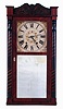 E. & G. W. Bartholomew, Bristol, Conn., shelf clock, mahogany case with unusual striped stenciled columns and a weight driven, 30 hours, time and strike wooden movement, c1832.