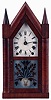 Brewster & Ingrahams, Bristol, Conn., 8 days, time and strike, spring driven brass movement, back plate with iron spring cups sharp gothic or steeple clock, c1845