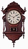 George A. Jones & Co., New York, NY, "Office Time" wall clock, mahogany case with carved and turned ornament, Roman numeral, white painted metal dial, blued steel moon hands, 8 days, spring powered timepiece movement, inside of case back with partial label, c1875