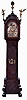 Pieter Thymen Gouda, Netherlands, Dutch musical tall case clock, 8 days, time, Dutch strike on a single bell and 12 tunes on 13 bells, three brass clad weight driven movement in a burled walnut veneer case with elephant feet, inlay and marquetry, cast brass cartouche revealing pendulum and Atlas and Angelic figures for finials. The composite brass dial has moon phase in arch and silvered song selector for twelve tunes, Roman numeral, silvered arcaded chapter ring with engraved center, silvered second's bit with date aperture at center, month and day of the week, c1760