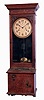 W.H. Bundy, Syracuse, NY, time recording, 8 days, time only twin-mainspring oak wall clock, c1895