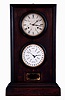 B.B. Lewis, Bristol, Conn., 8 days, time and strike weight driven brass movement double dial calendar shelf clock, c1868