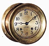 Chelsea Clock Co., Boston, Mass., brass screw bezel 4" dial ship's bells round wall clock, #509682, c1946