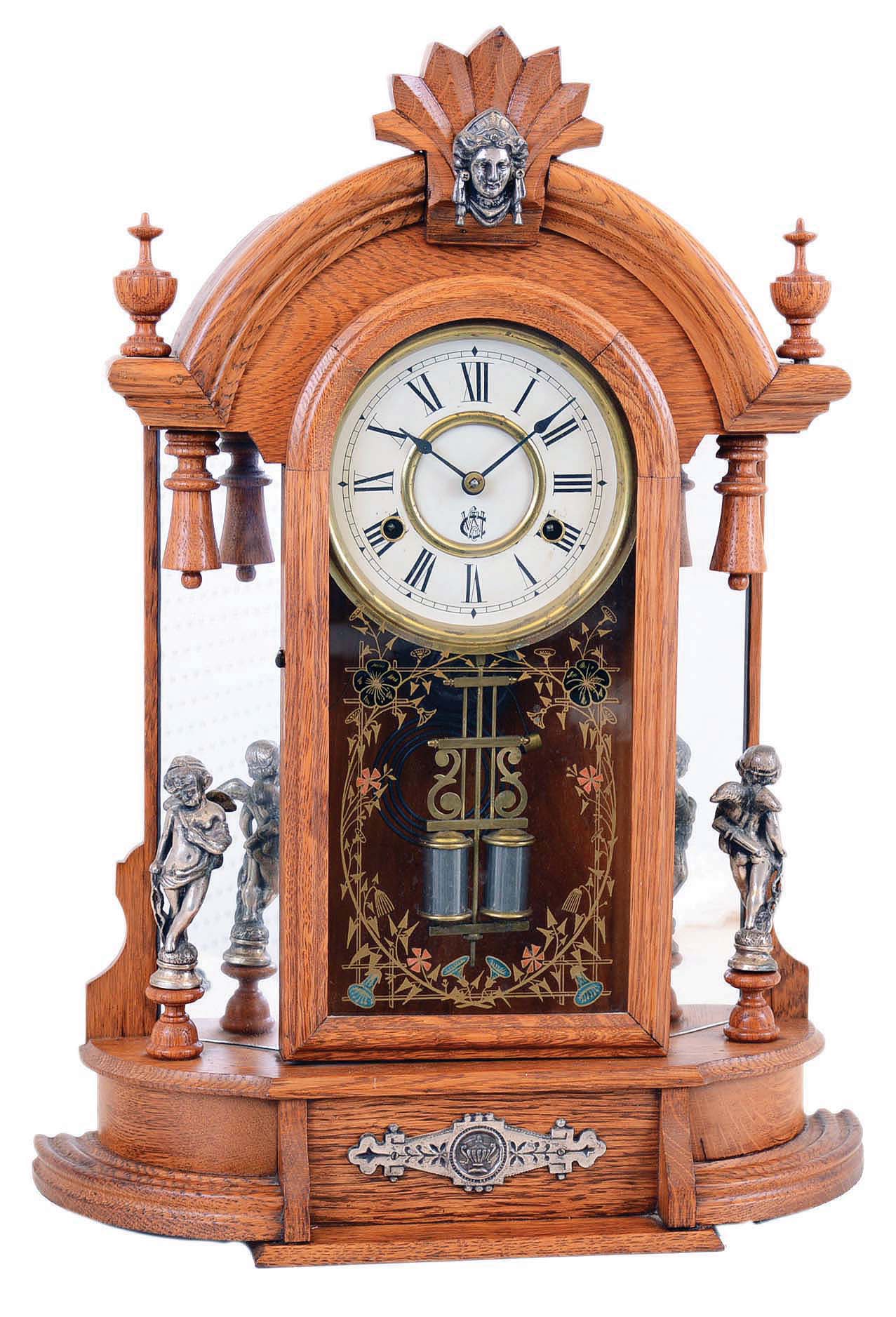 Clocks- 2 (Two) 8 day time and strike Connecticut parlor clocks: New Haven "Occidental"; Ansonia Brass & Copper Co. walnut "Japanese"; c1877 — Antique Clocks Price Guide