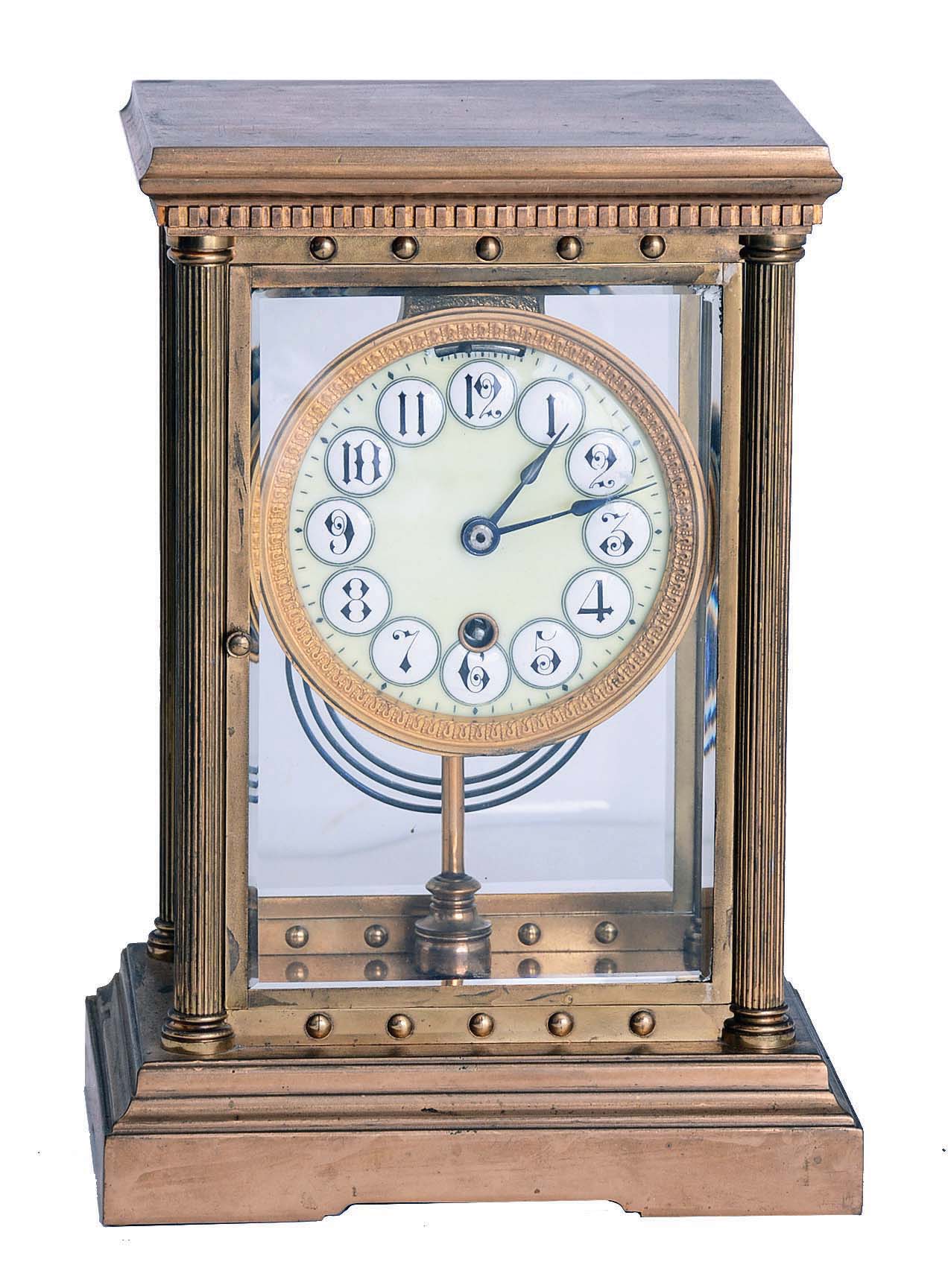 Boston Clock Co., Boston, Mass., "Delphus", 8 day, with single arbor winding time & strike brass lever movement crystal regulator, c1900. — Antique Clocks Price Guide