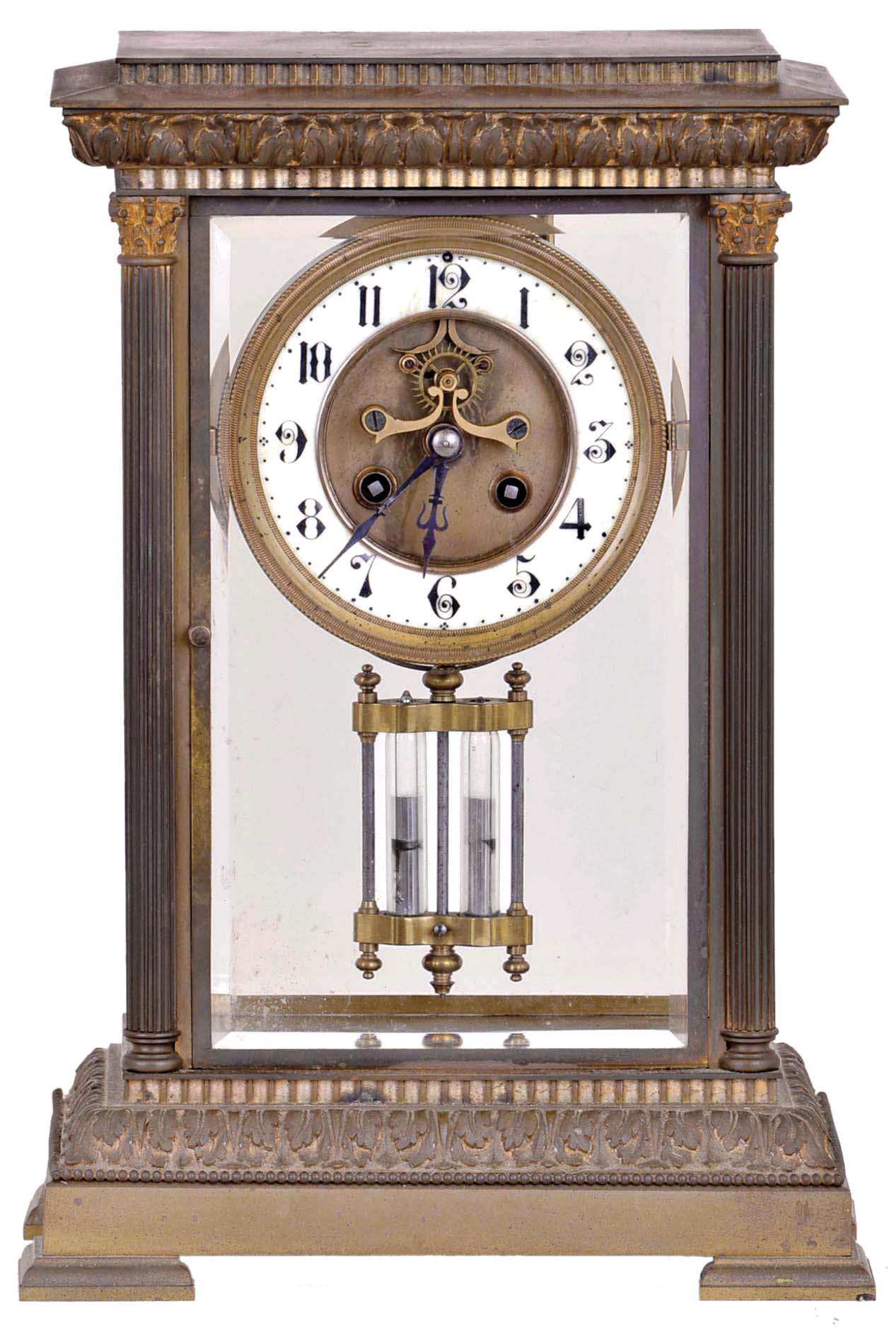 French, Marti & Cie,8 days, time and strike spring brass movement crystal regulator mantel clock. — Antique Clocks Price Guide