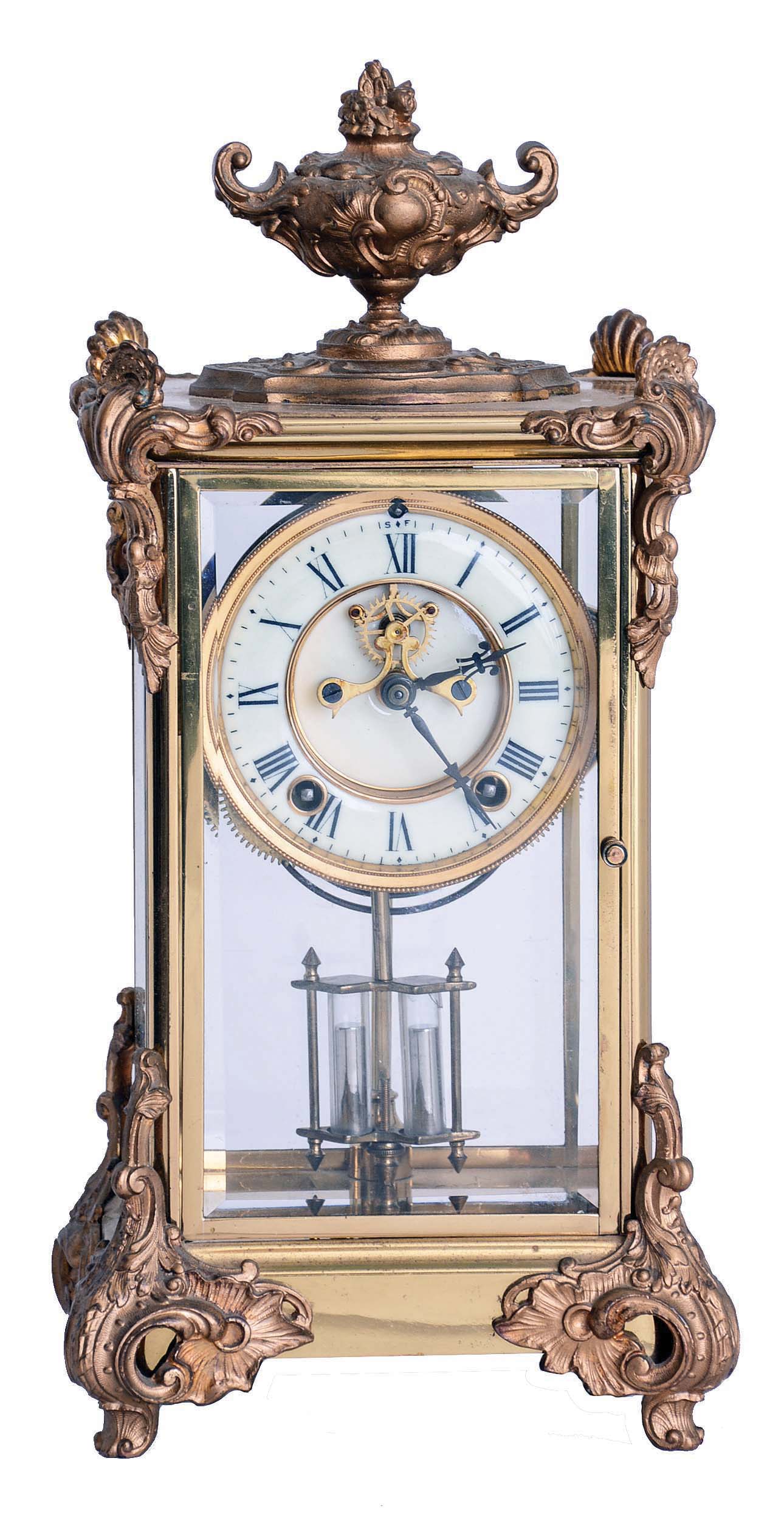 Ansonia Clock Co., New York, NY, "Marquis". 8 days, time and strike spring brass movement crystal regulator. — Antique Clocks Price Guide