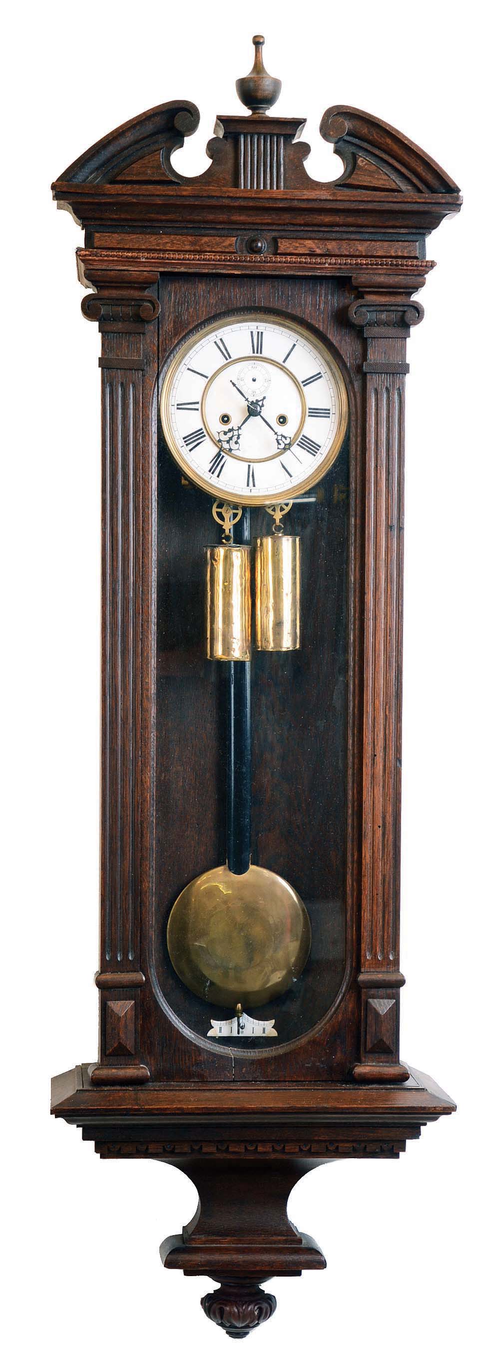 German "MS" Miller-Schlenker walnut 8 day 2 weight Vienna regulator wall clock, — Antique Clocks Price Guide