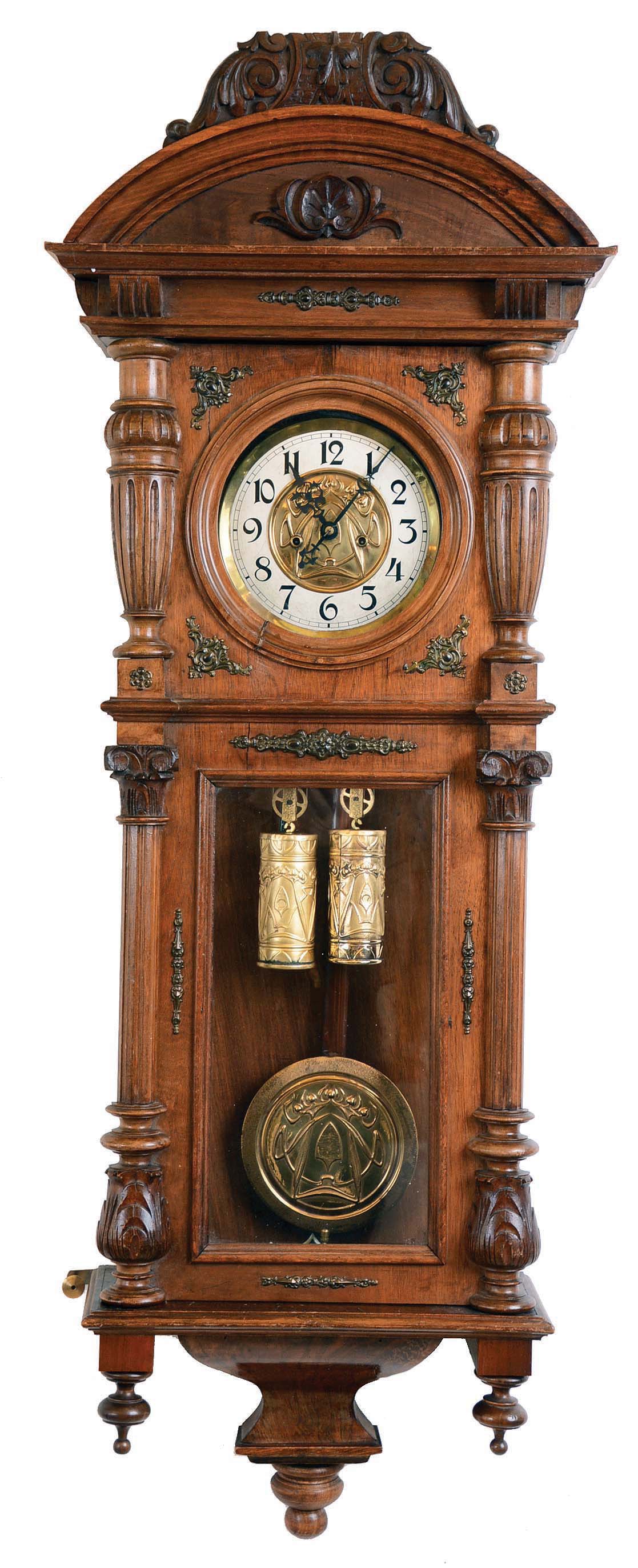 Clocks- 2 (Two) Gustav Becker 2 Weight 8 day Walnut Vienna Regulator wall clocks-: #459326 and #816,880, 1 white enamel dial, one silvered and brass, late 19th century — Antique Clocks Price Guide