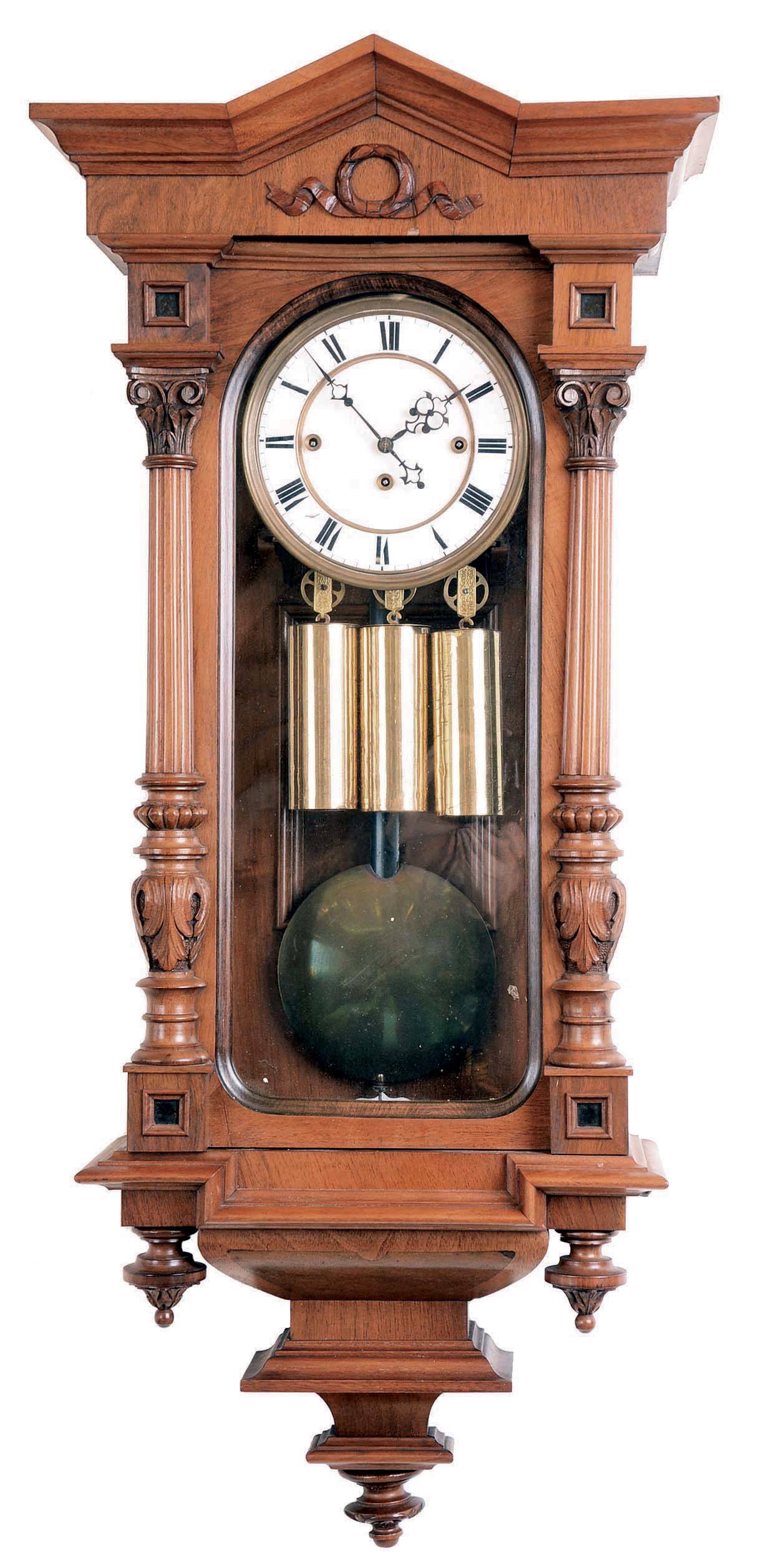 German 3 Weight Grand Sonnerie 8 day Walnut Vienna Regulator, unsigned, — Antique Clocks Price Guide