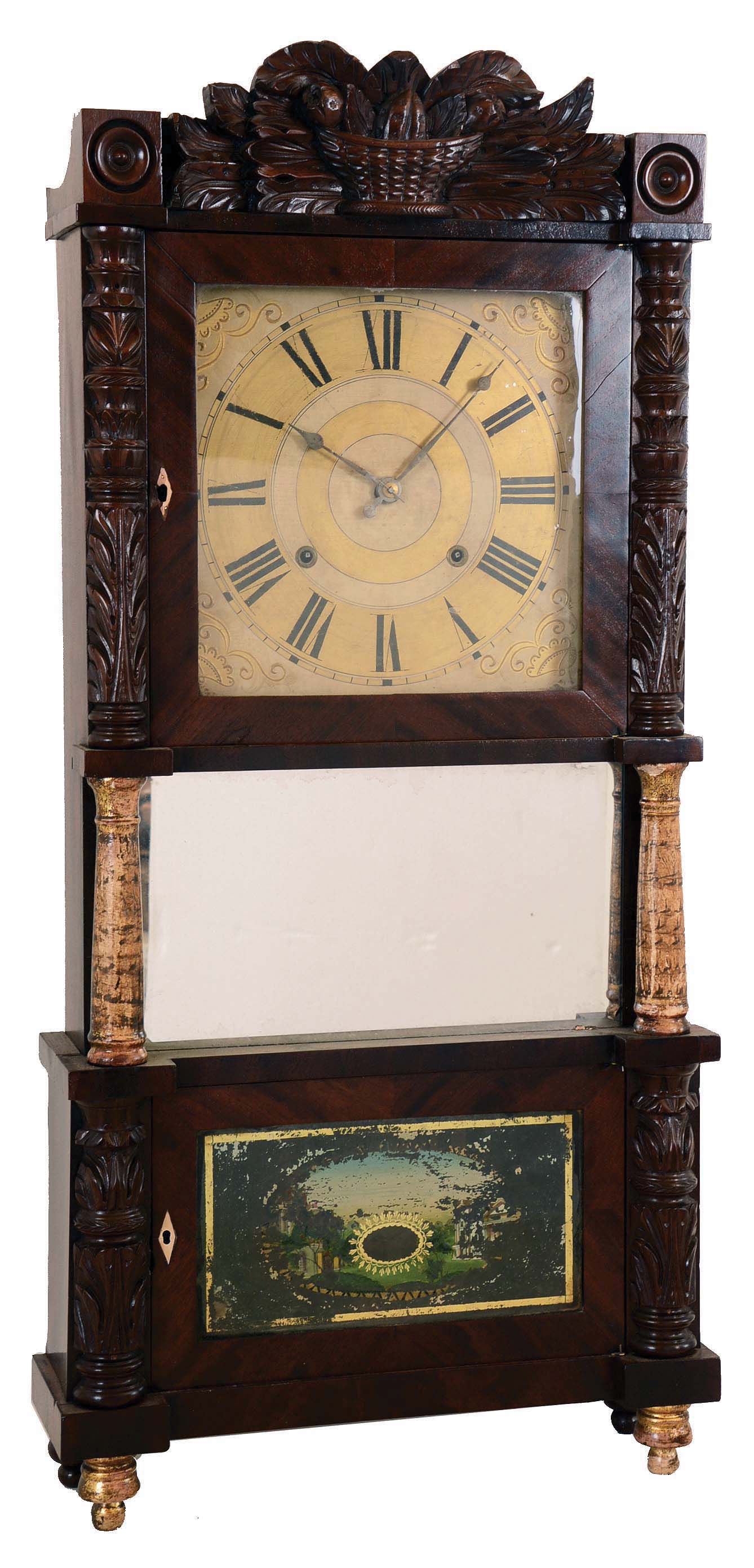 C. & L.C. Ives, Bristol, Conn., 8 days, time and strike weight Ives-type strap brass movement triple decker shelf clock. — Antique Clocks Price Guide