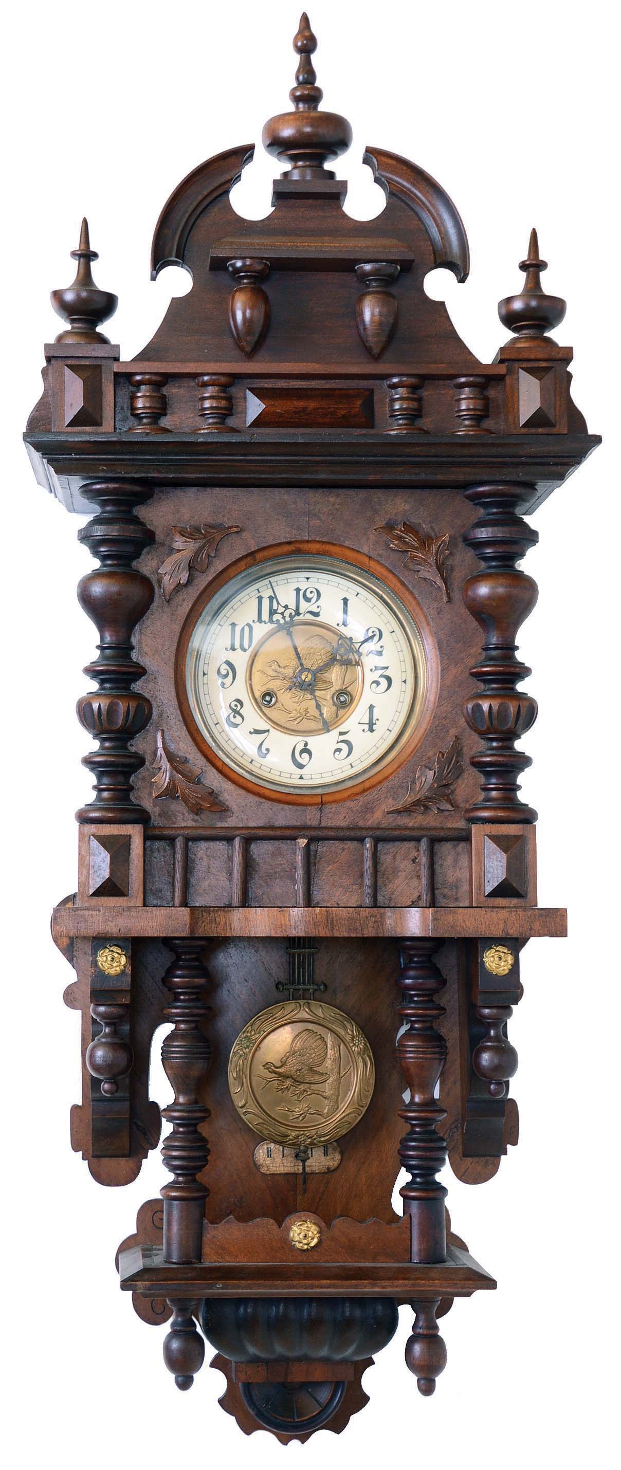 Clocks- 3 (Three) German 8 day time and strike walnut spring-wound wall clocks: 2 by Junghans, one by FMS (Mauthe) . — Antique Clocks Price Guide