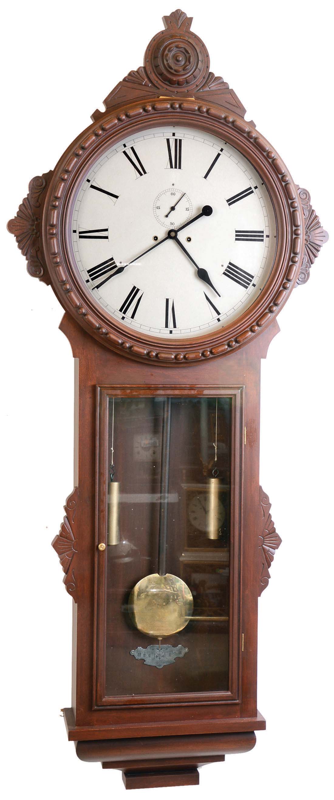 Ansonia Clock Co., "General" Asian reproduction, 8 day time and strike weight-driven mahogany wall clock, late 20th century — Antique Clocks Price Guide
