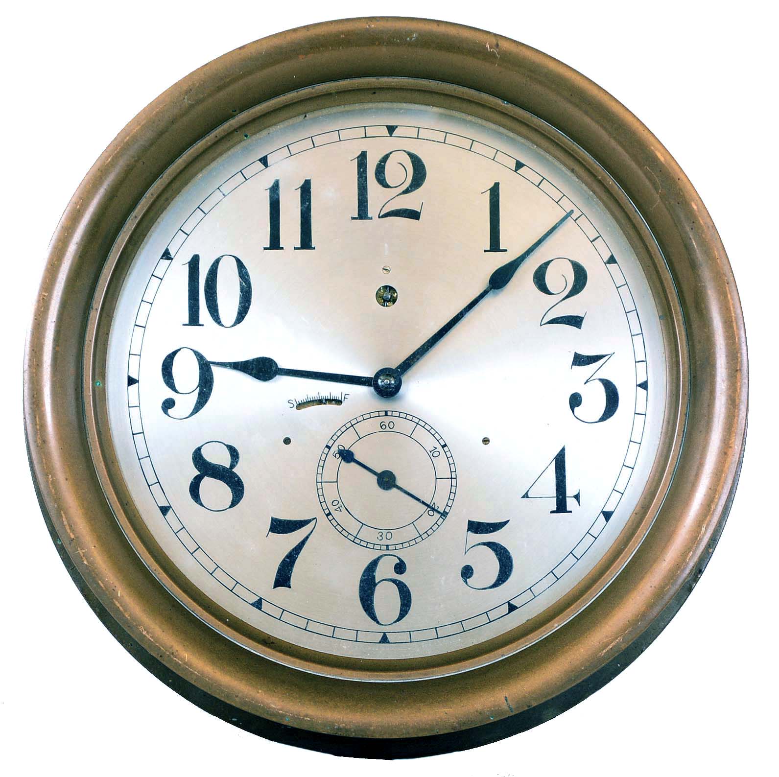 Seth Thomas Clock Co., Thomaston, Conn., "Ship's Lever No. 8", 8 days, brass spring lever movement pilot house timepiece, c1920 — Antique Clocks Price Guide